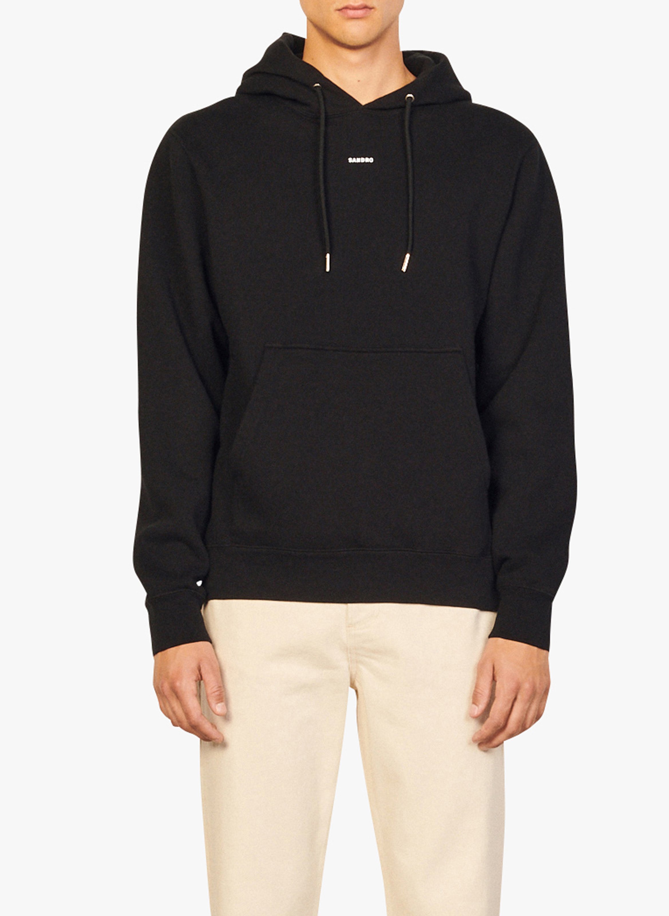 Sweat col rond regular fit à capuche en coton Noir Sandro Homme