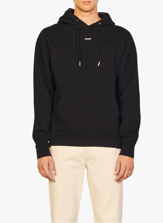 Sweat col rond regular fit à capuche en coton Noir Sandro Homme