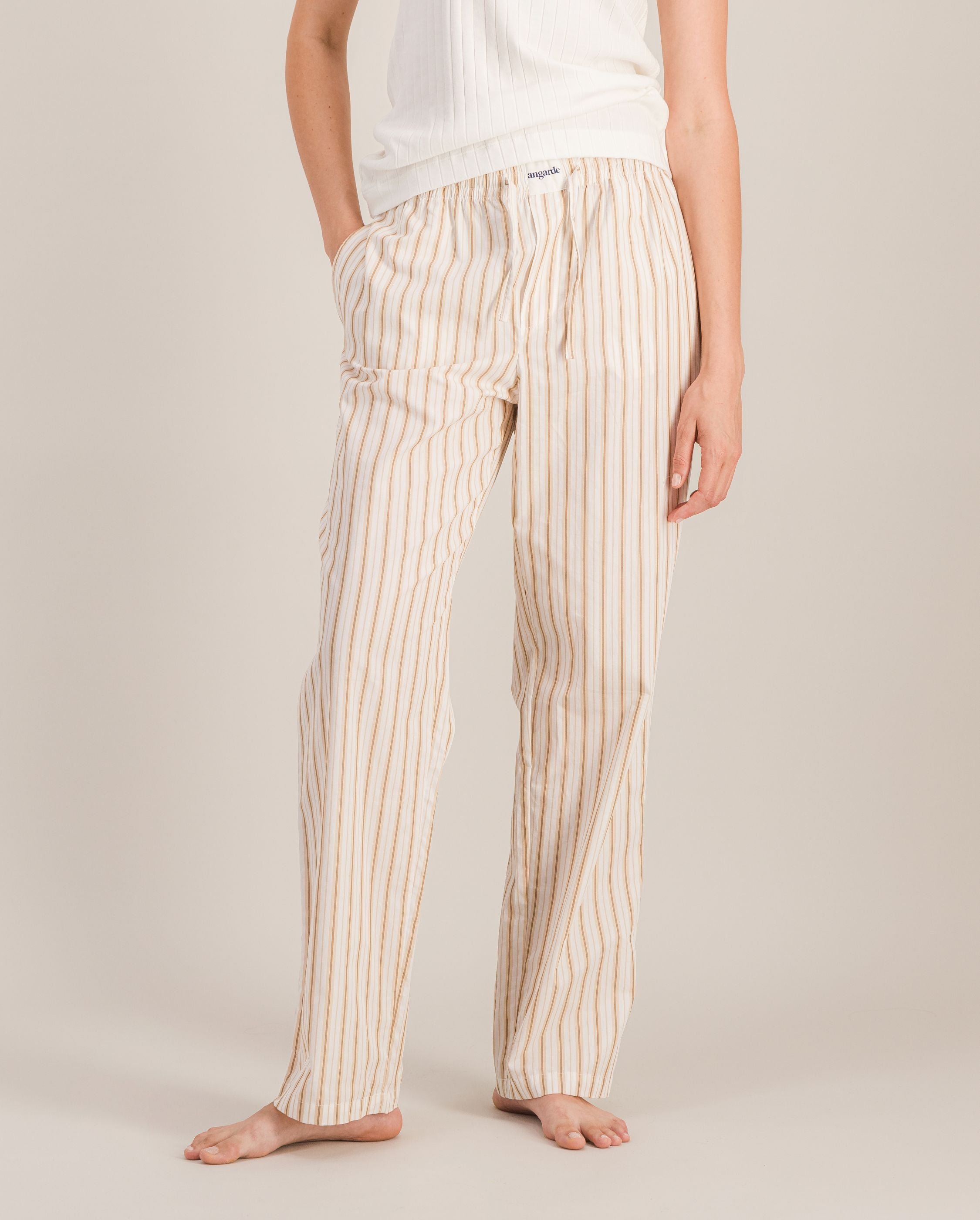 Women's organic cotton pajama pants, beige stripes ANGARDE Stripes