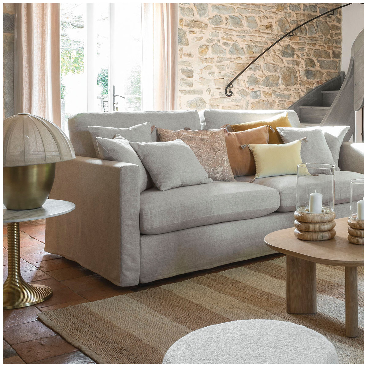 Solina cotton cushion cover BLANC D'IVOIRE Pink