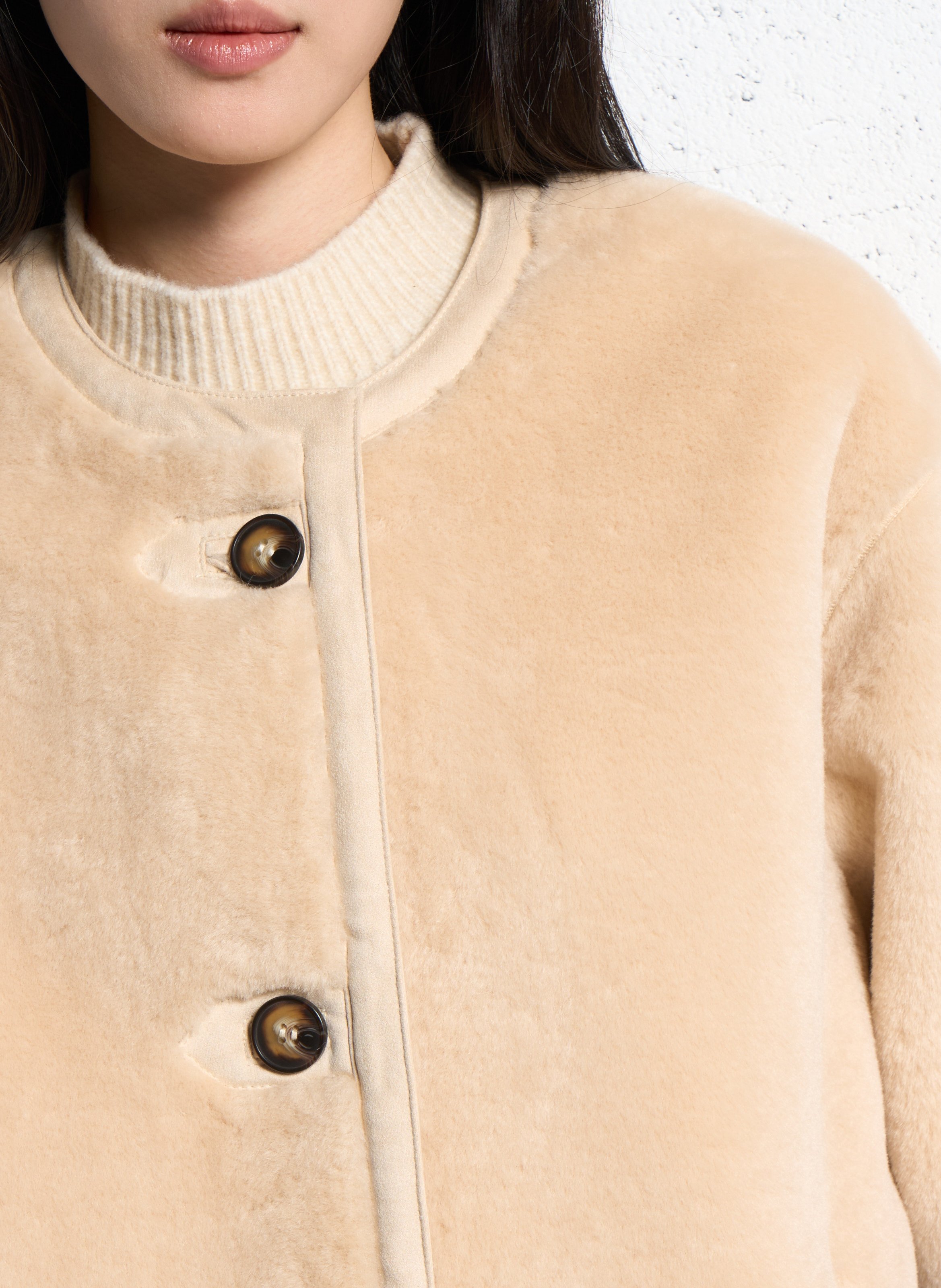 Oversize Rundhalsausschnitt Jacke SUNCOO Beige