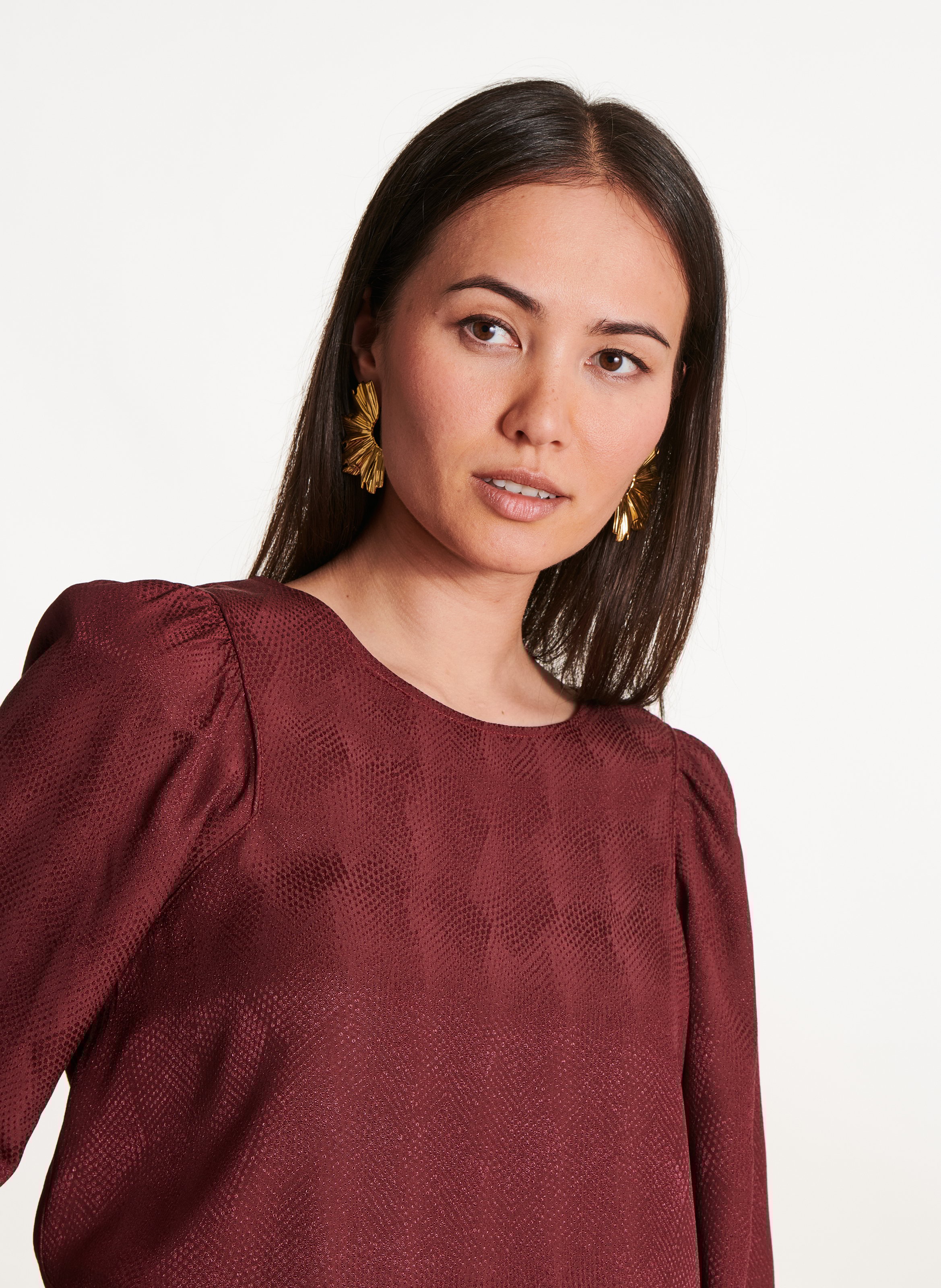 Straight top with puffy long sleeves LA FEE MARABOUTEE Brown