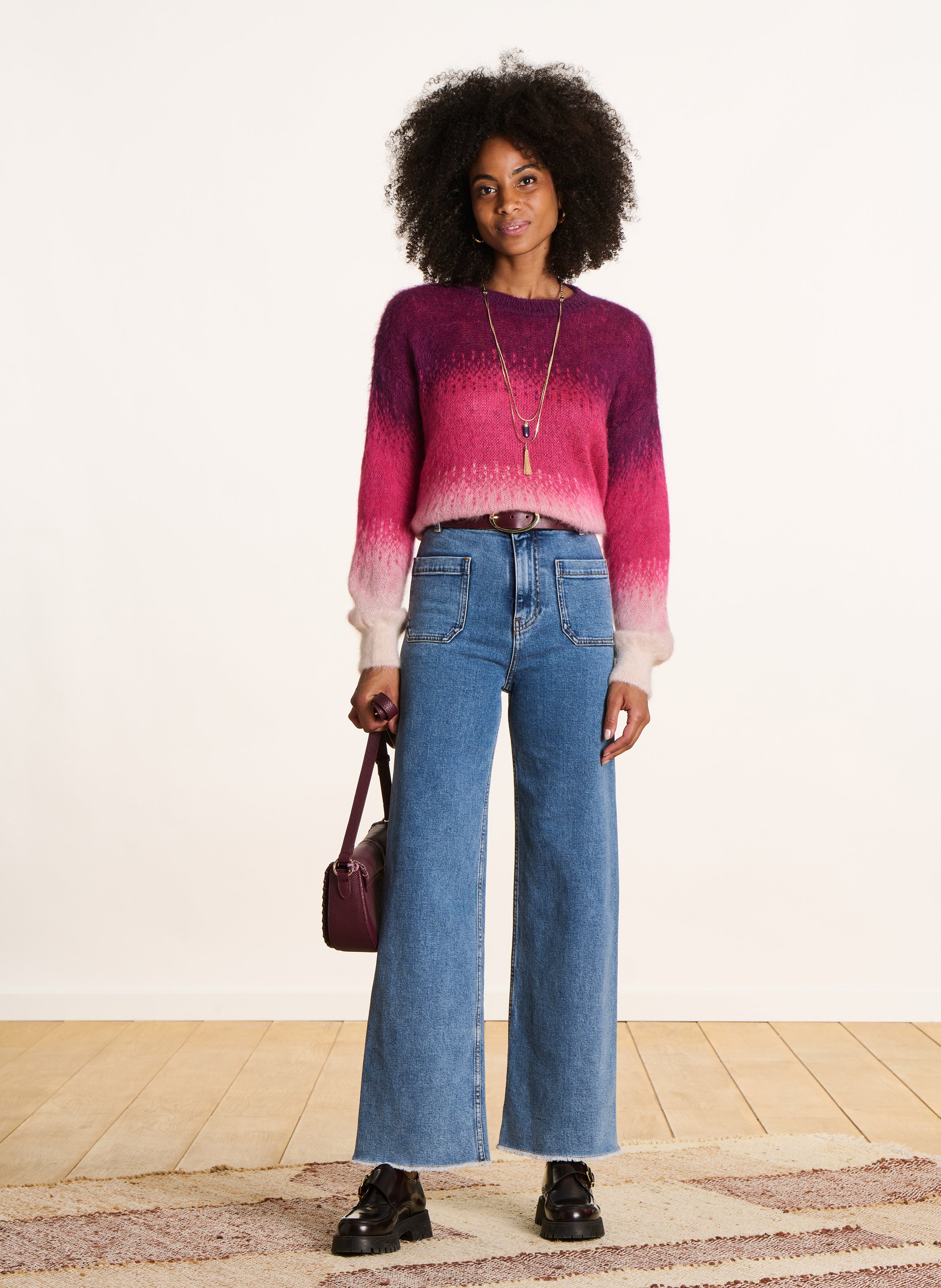 High-waisted straight organic cotton-blend jeans LA FEE MARABOUTEE Blue