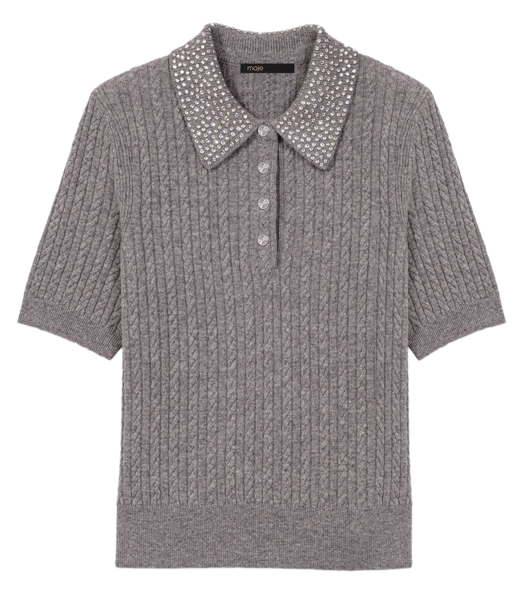 Pull col polo en laine MAJE Gris
