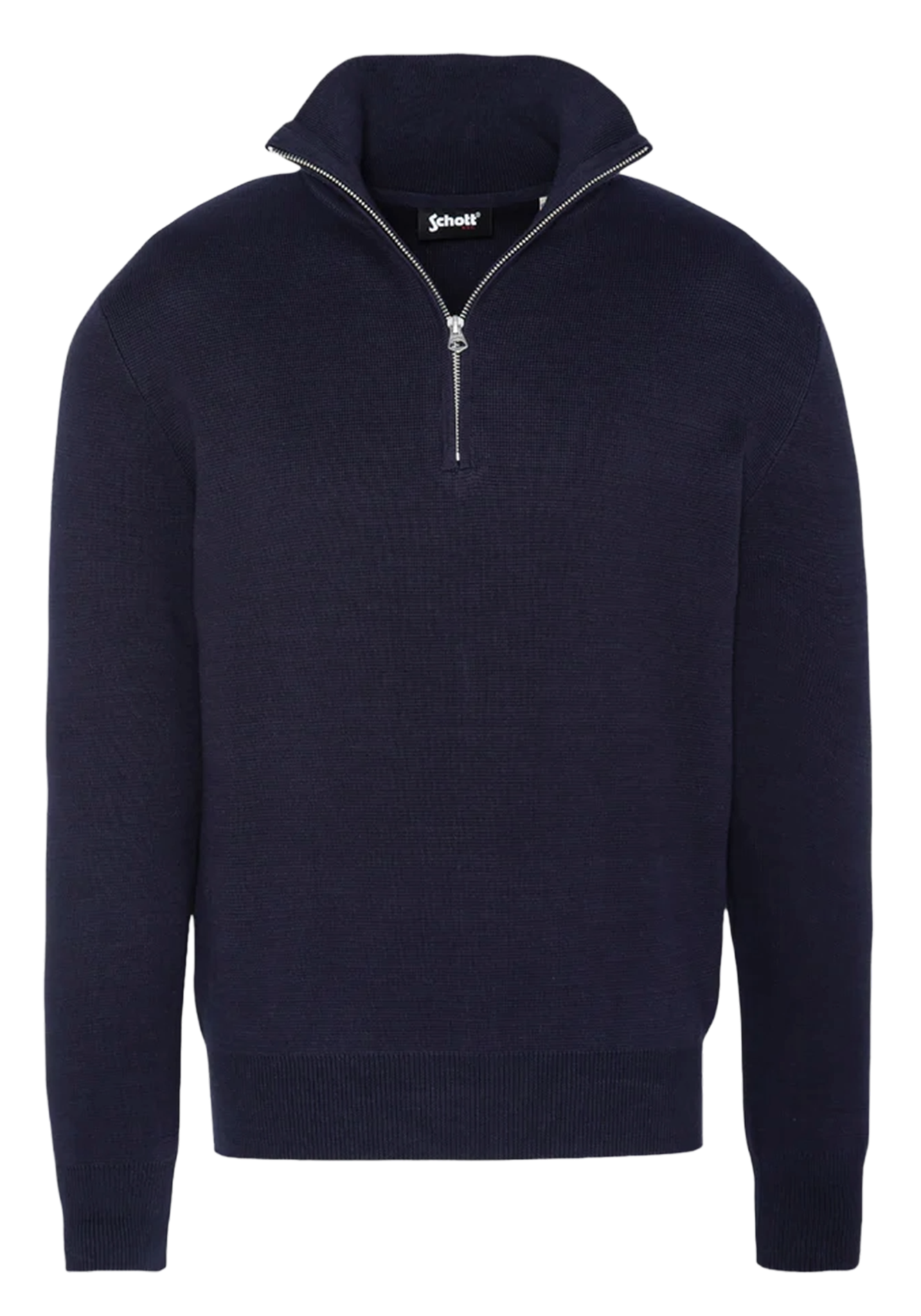 Pull droit col montant zippé en coton  SCHOTT Bleu