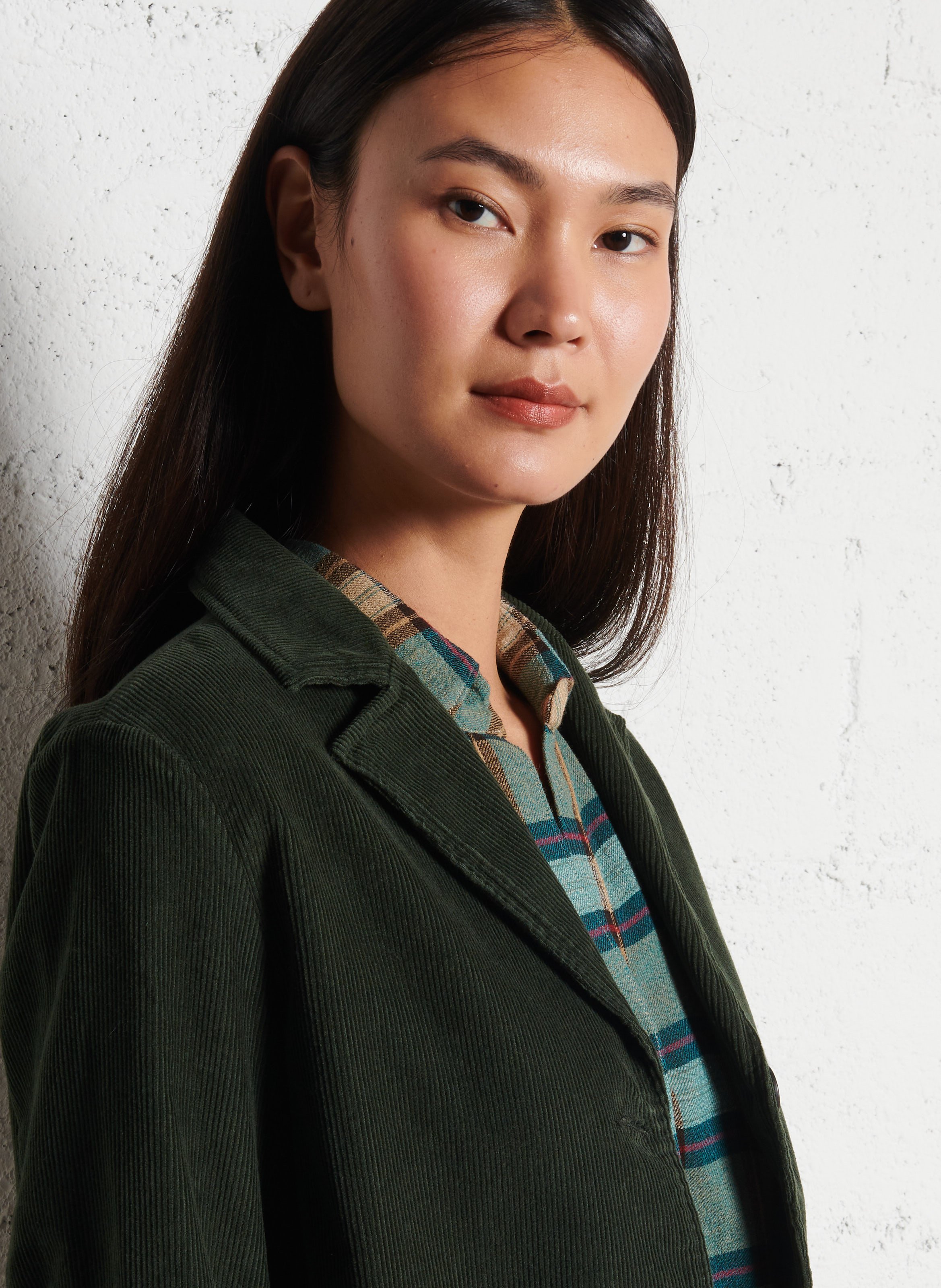 Veste droite col tailleur en velours côtelé DIEGA Vert