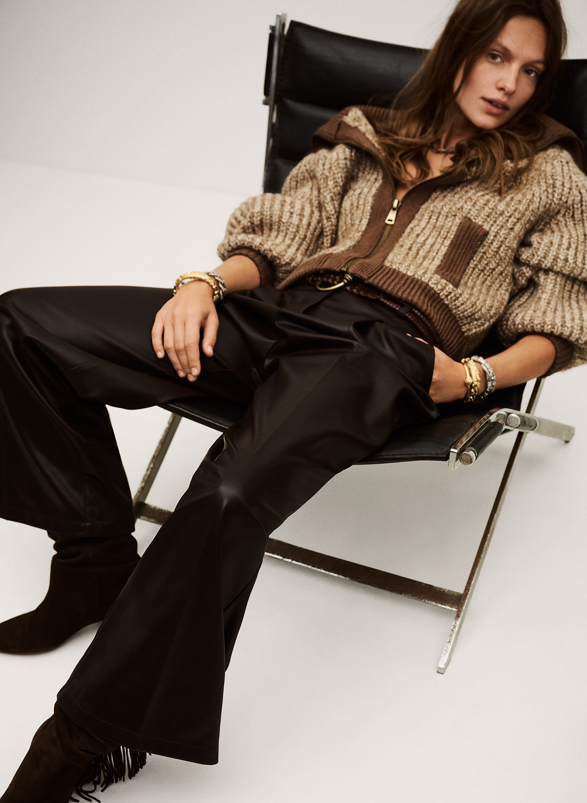 Mid-high-waisted wide trousers BA&SH Brown
