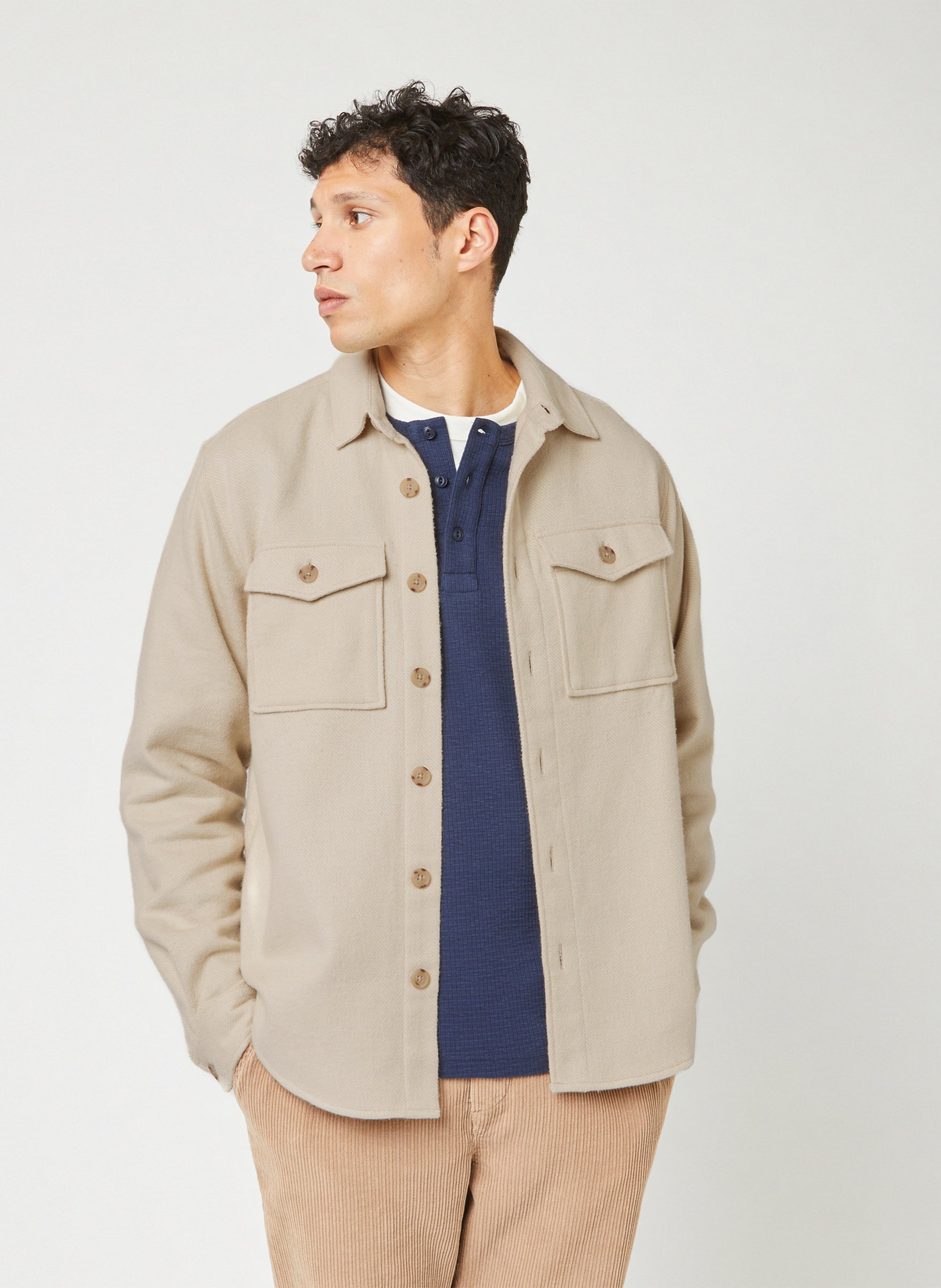 Chemise droite unie en coton FAGUO Beige