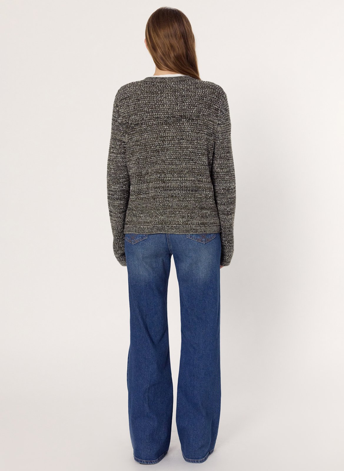 Round-neck mixed-knit cardigan GERARD DAREL Khaki