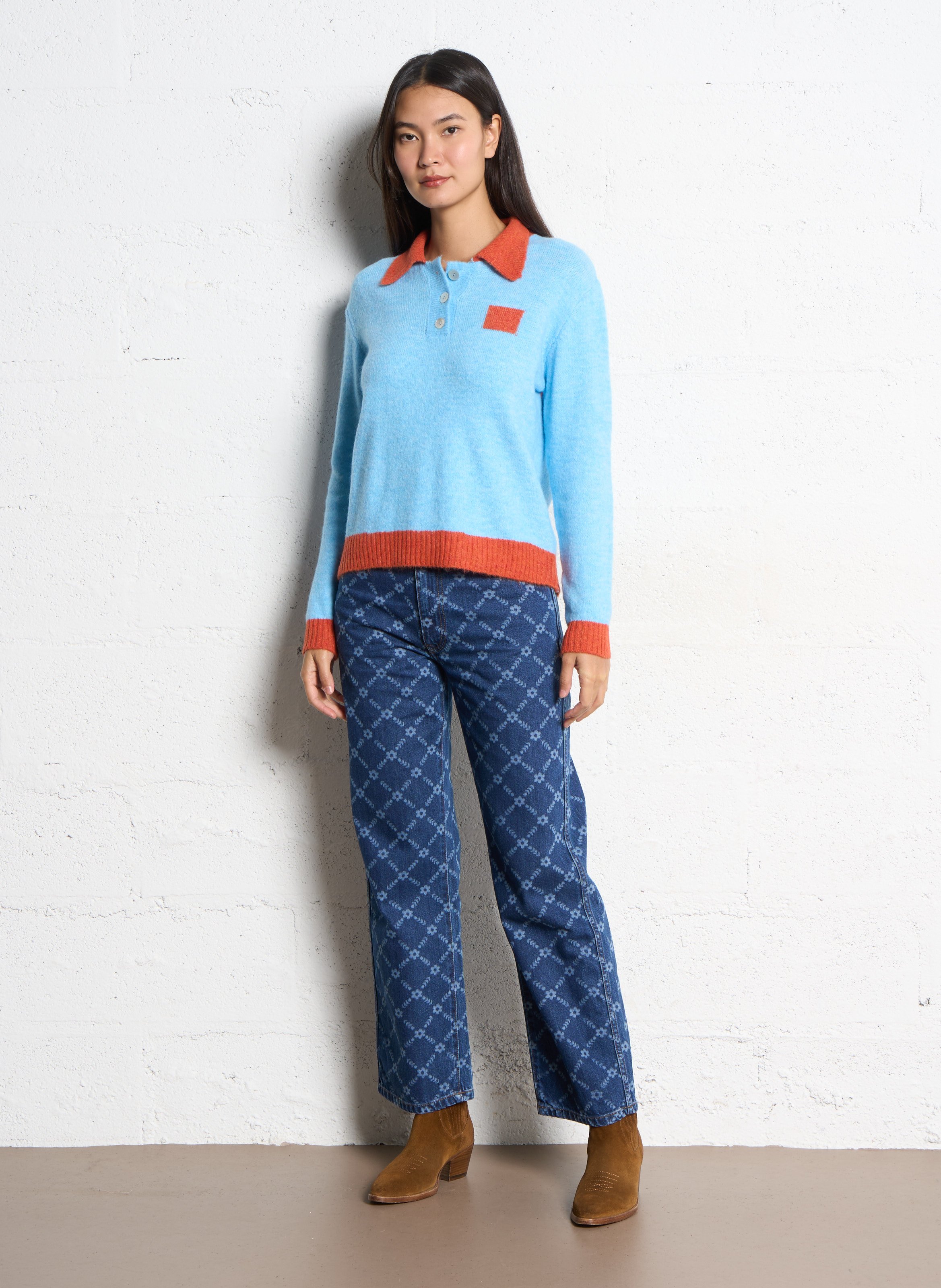 Jean droit en coton THE TINY BIG SISTER Bleu