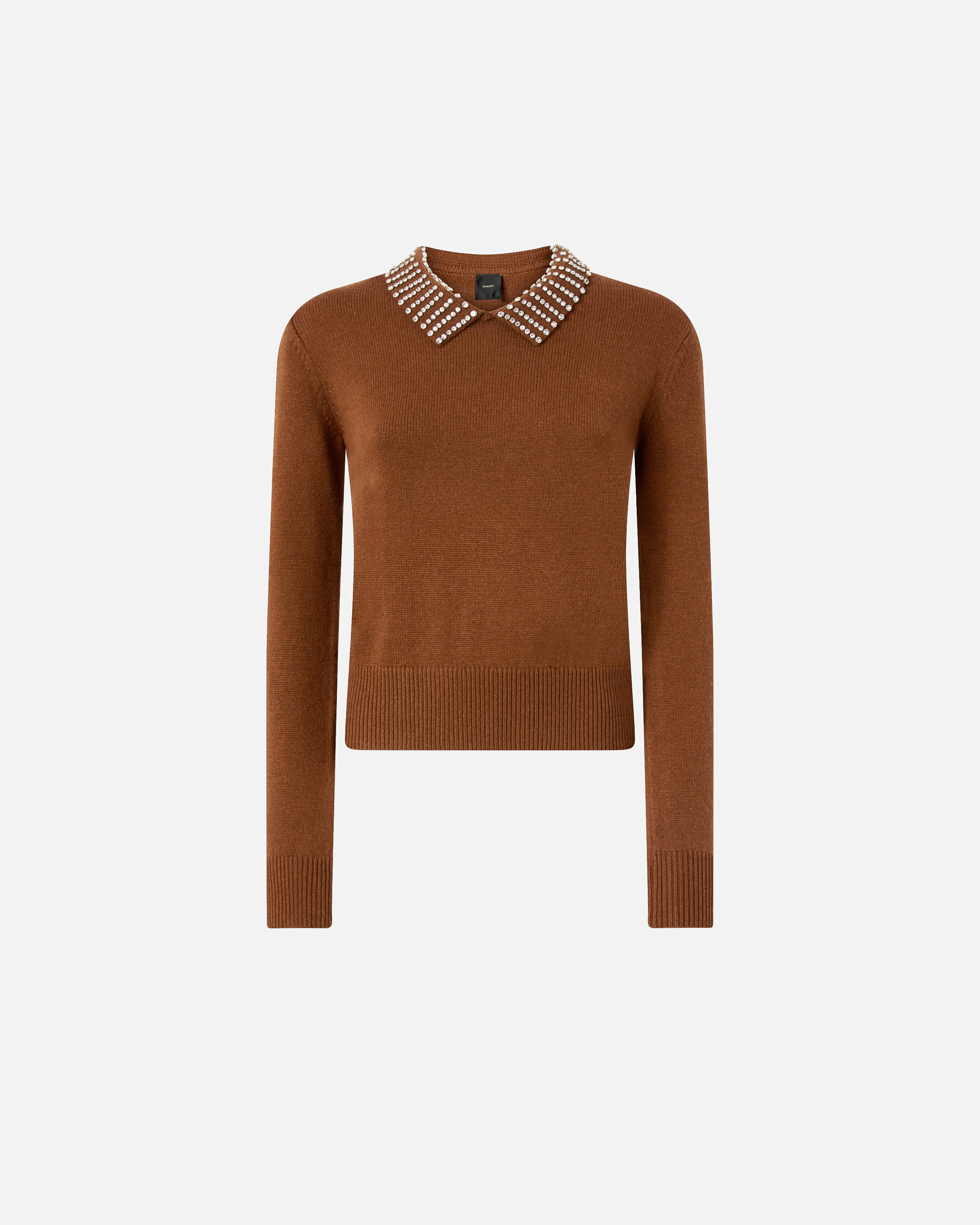 Sweater with collar and rhinestones PINKO Brown