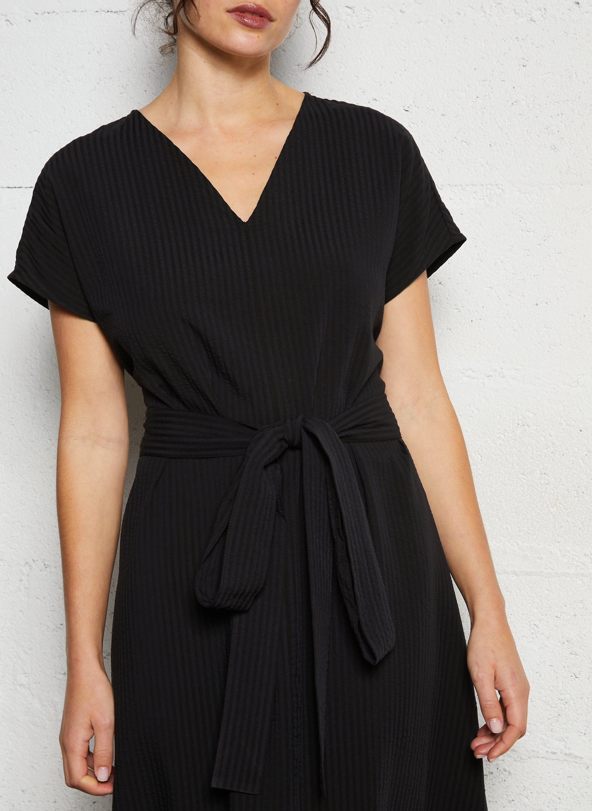 Robe midi col rond en lin mélangé NICE THINGS Noir