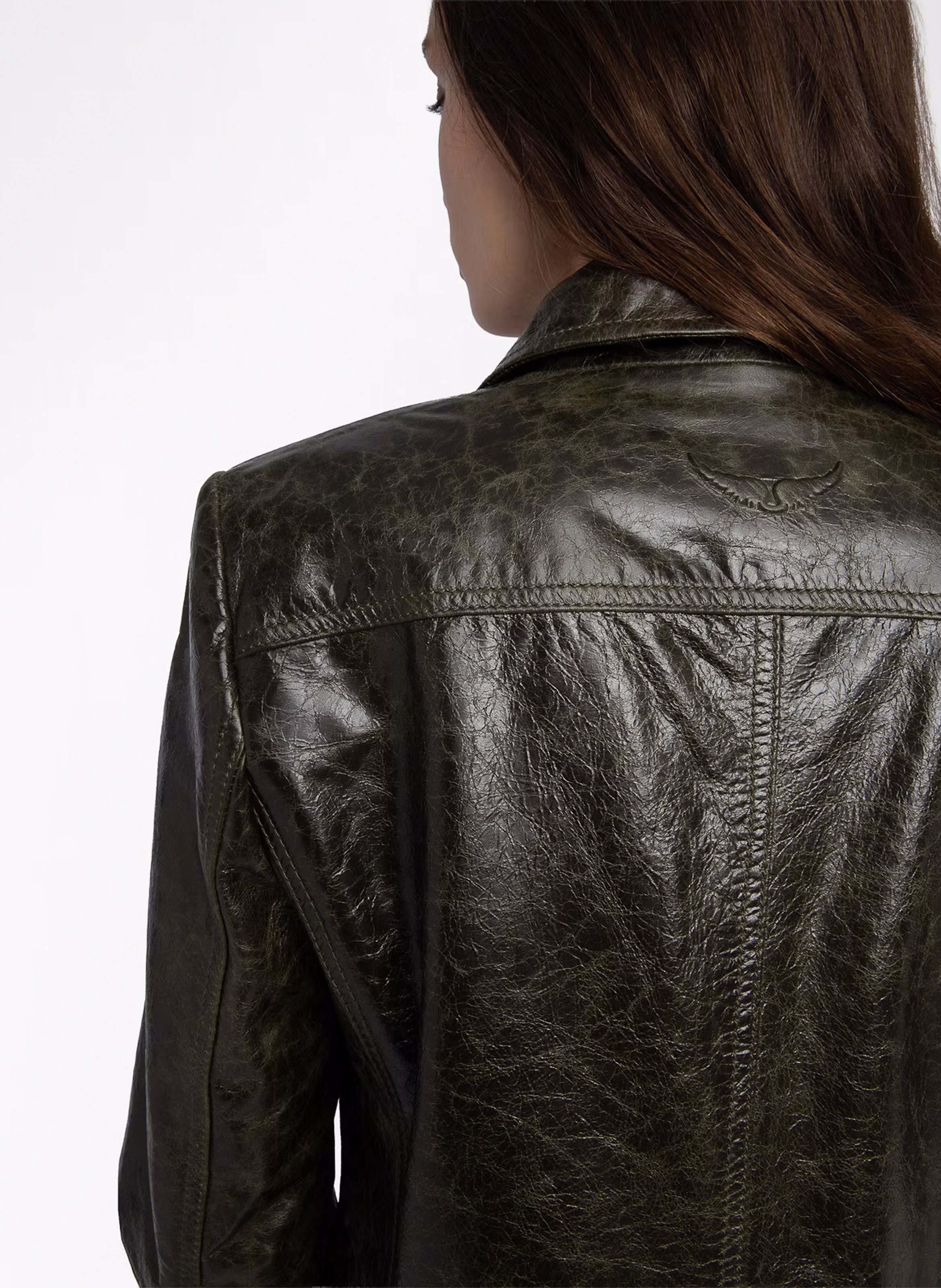 Blouson droit col classique en cuir ZADIG&VOLTAIRE Vert