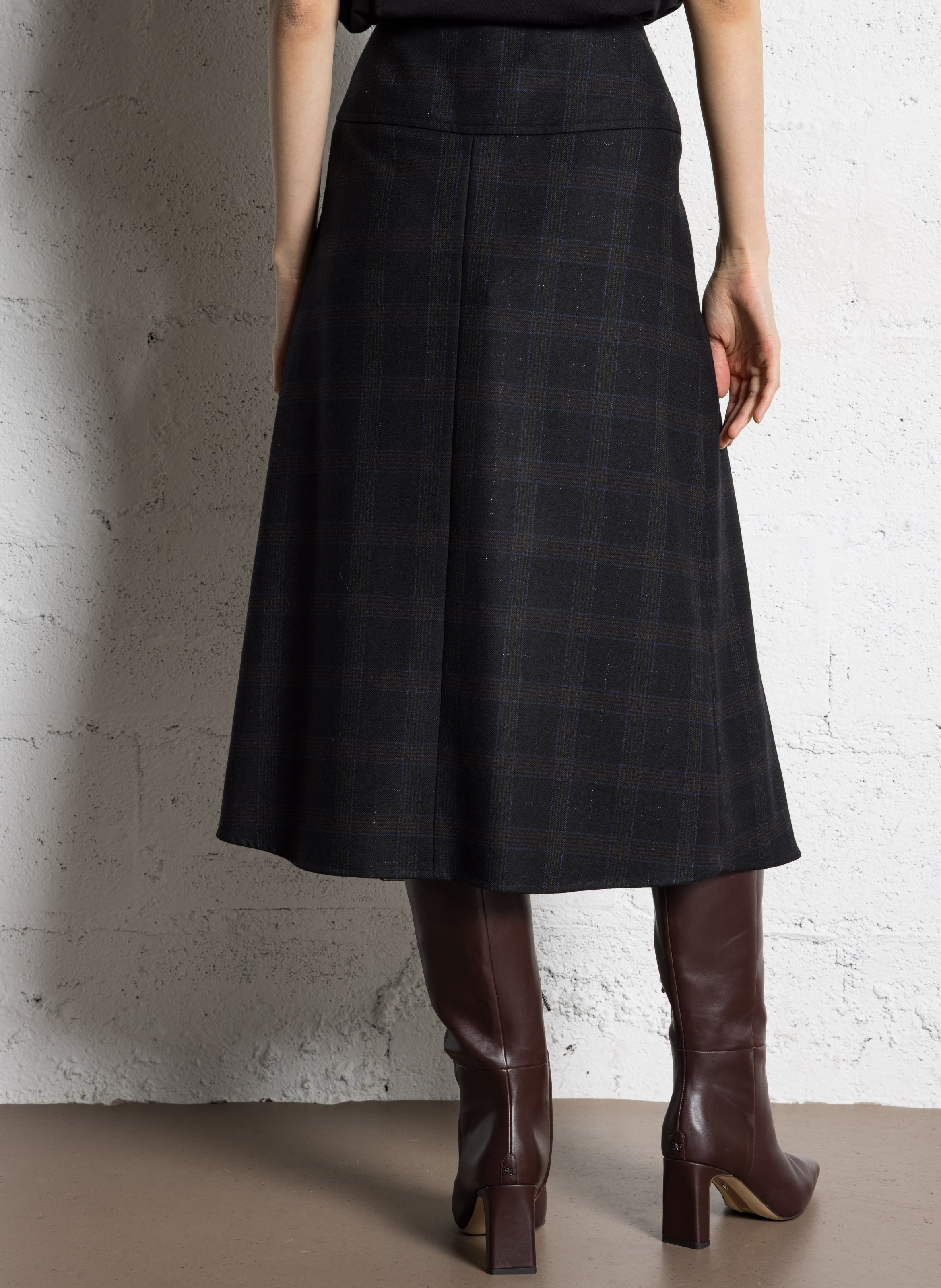 Jupe midi à carreaux DIEGA Marron