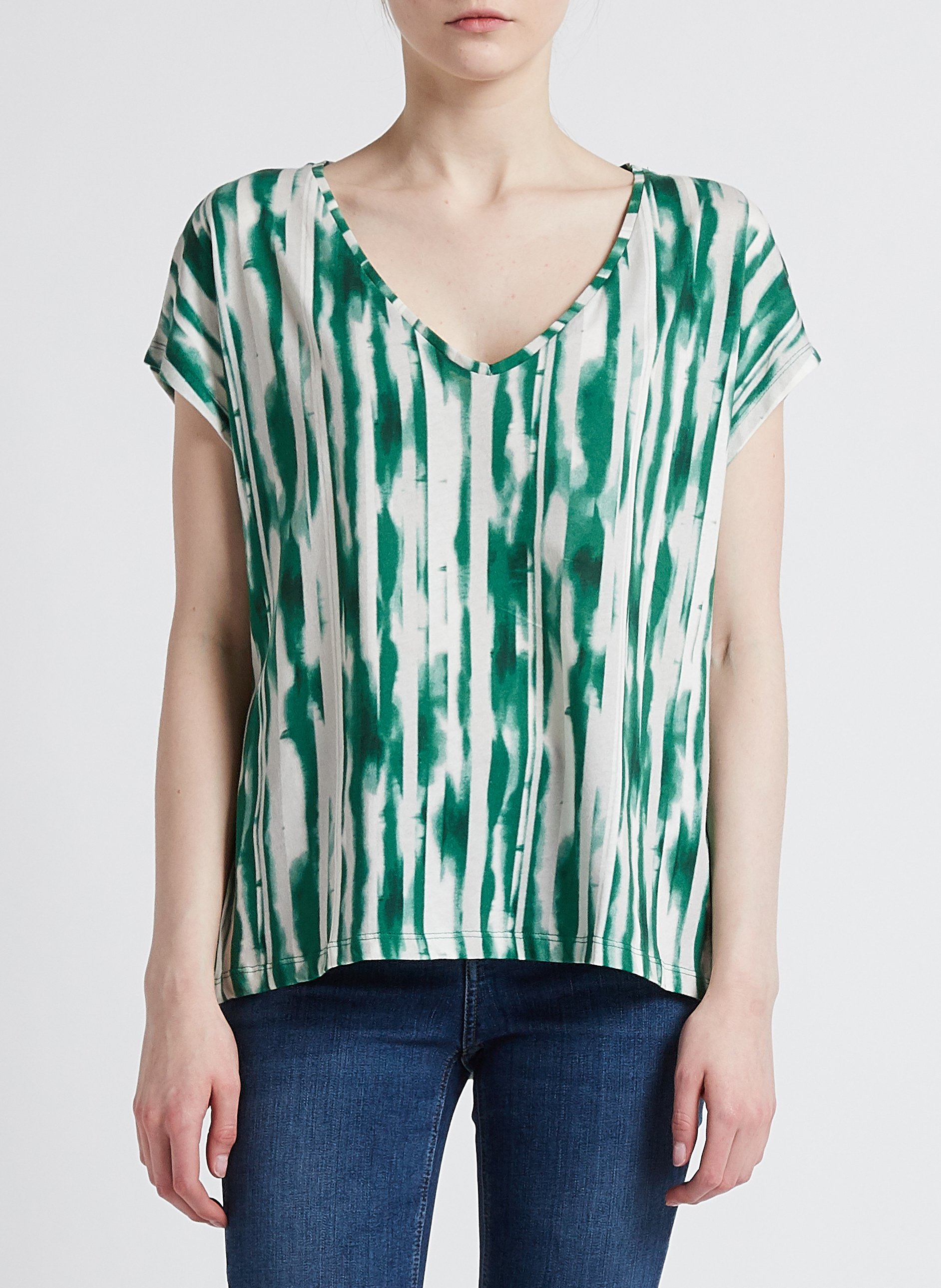 Tee-shirt col V imprimé en coton MAJESTIC FILATURES Vert
