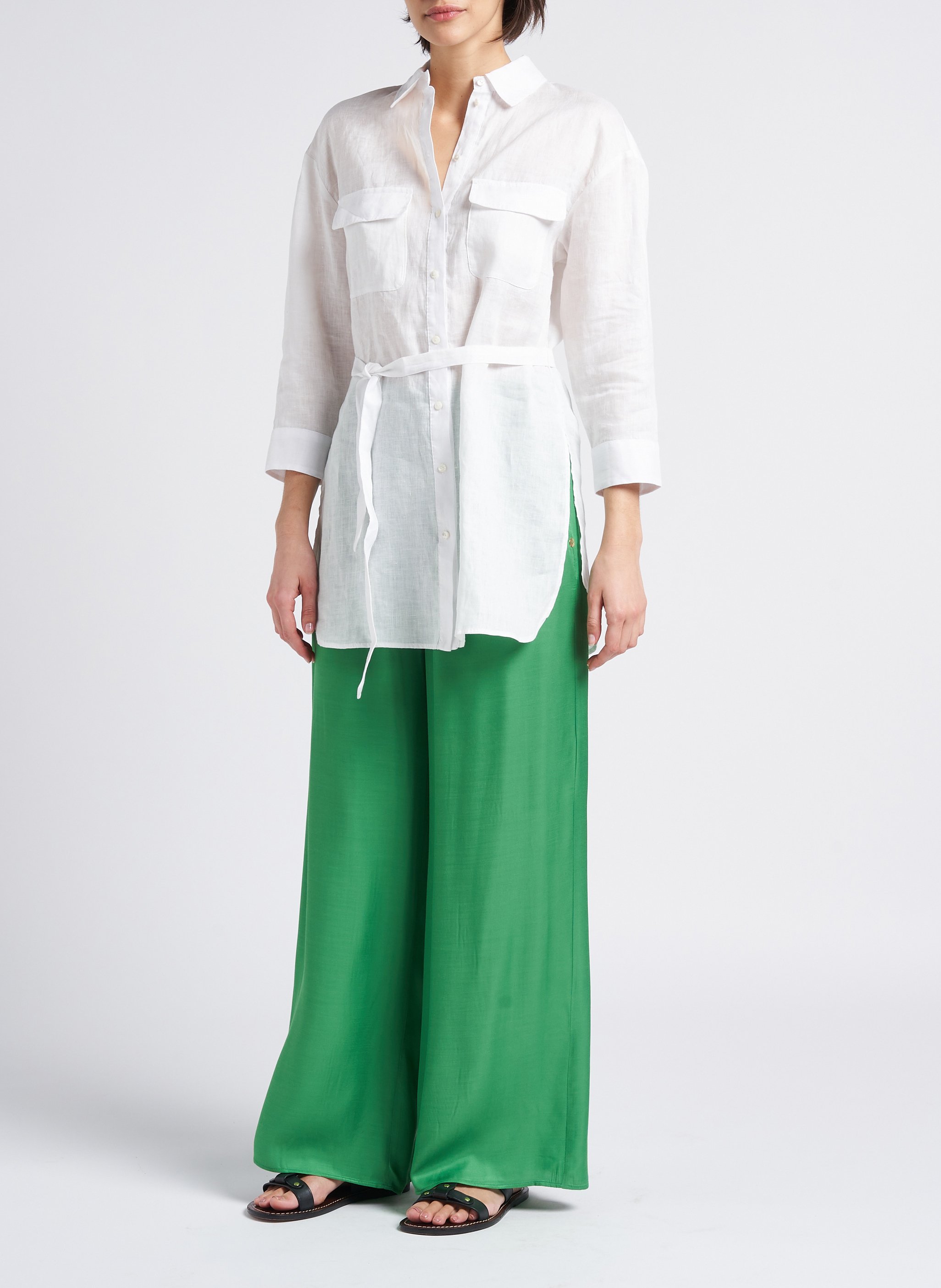 Soepelvallende, wijde broek met hoge taille PENNYBLACK Groen