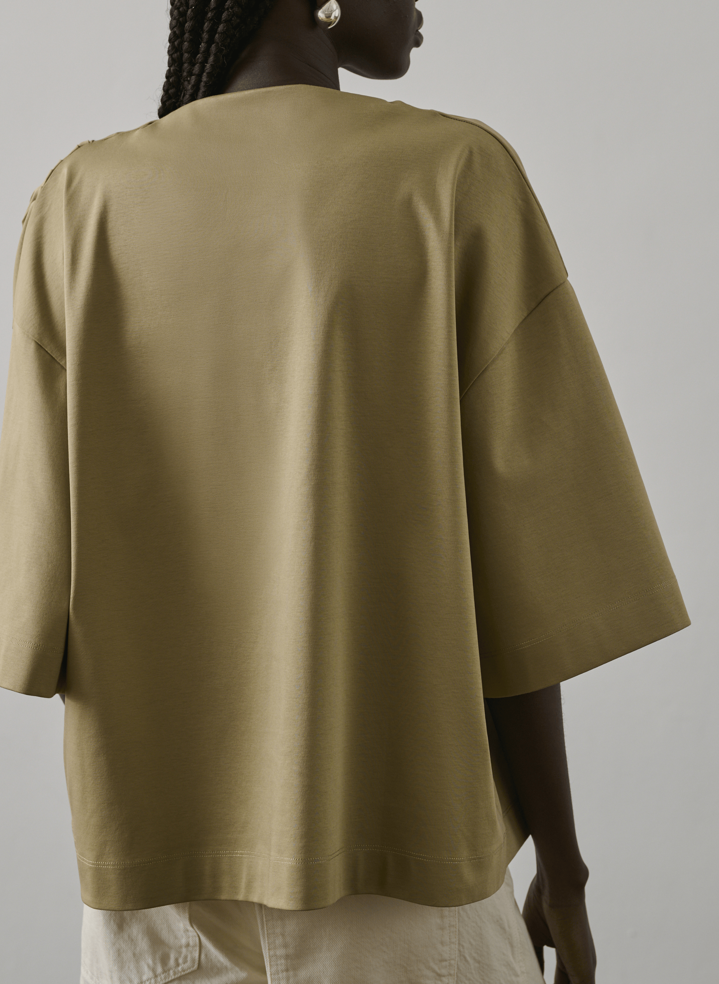 Short-sleeved draped plain t-shirt SOEUR Beige