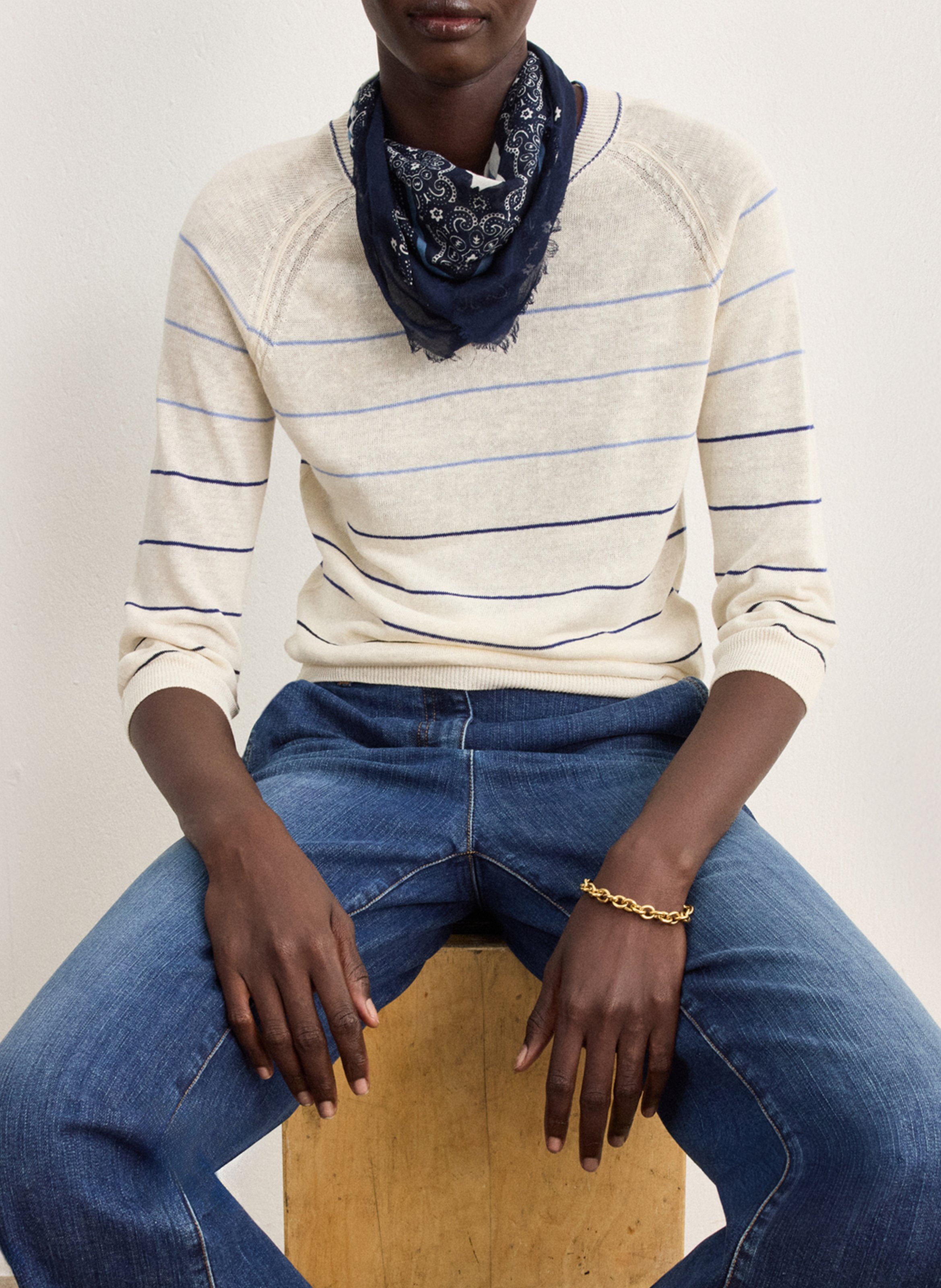 Straight round neck linen blend sweater PABLO Black