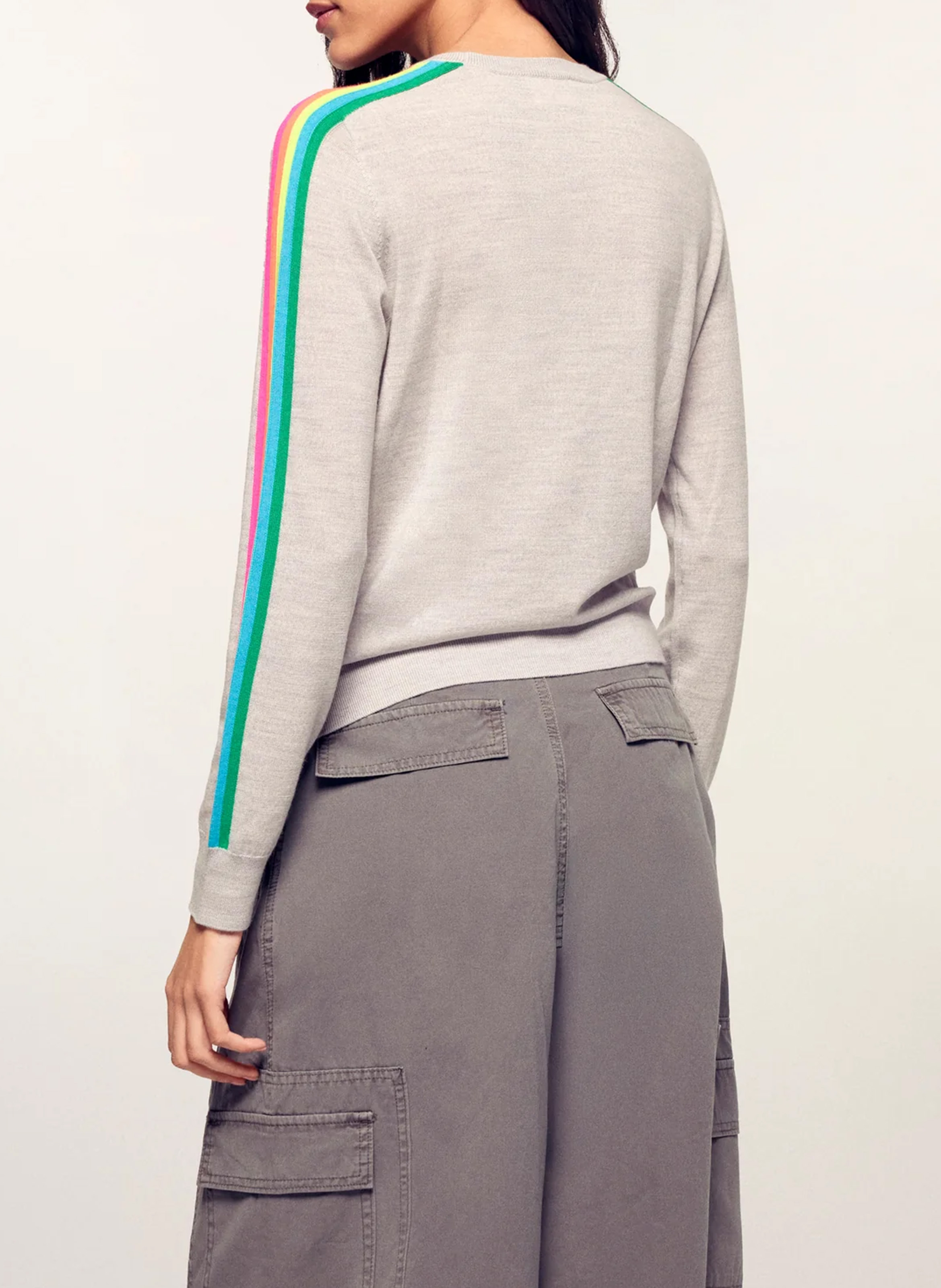 Round neck straight striped merino wool sweater FROM FUTURE Grey