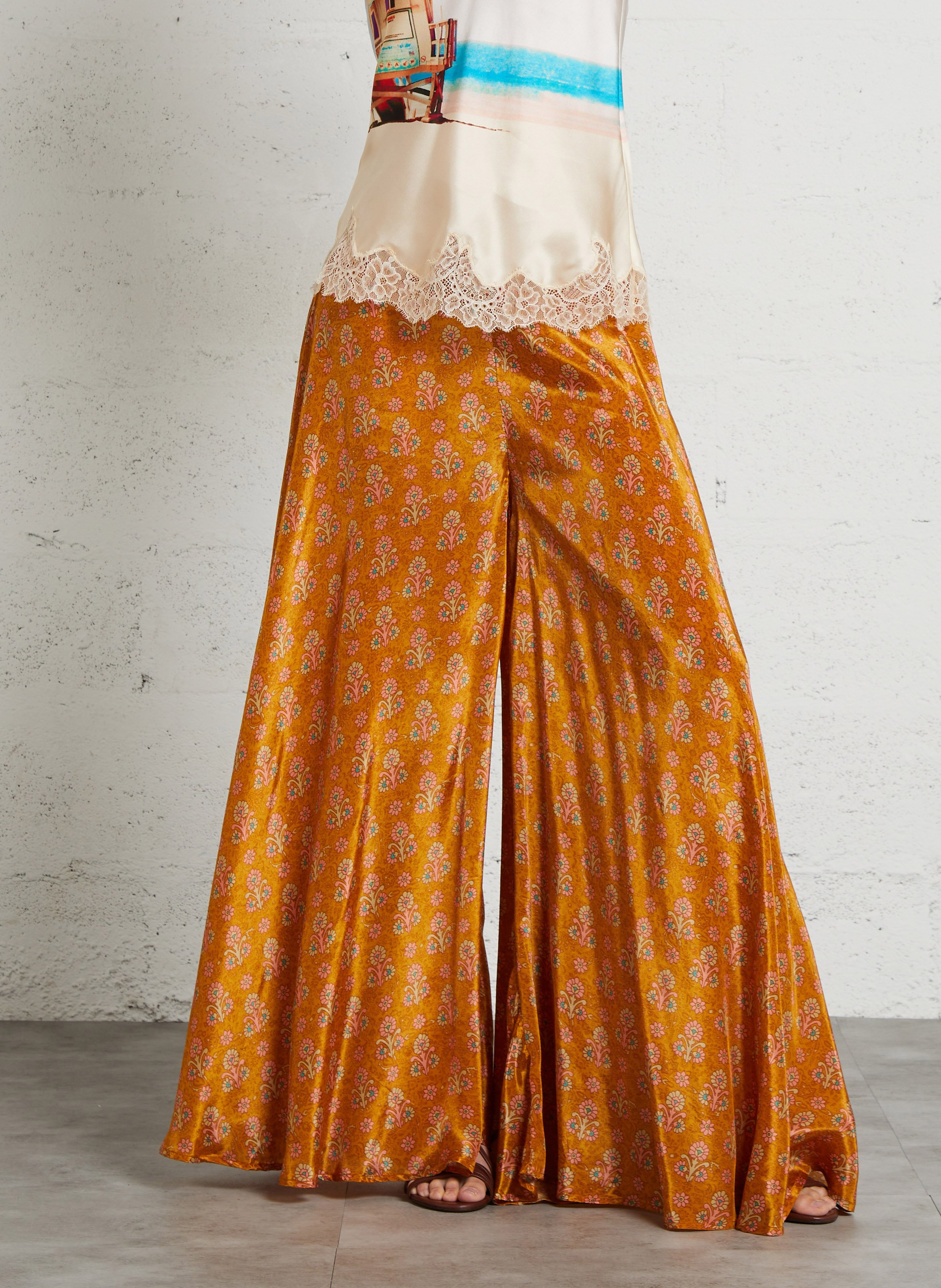 Wijde broek met bloemenprint MES DEMOISELLES Oranje