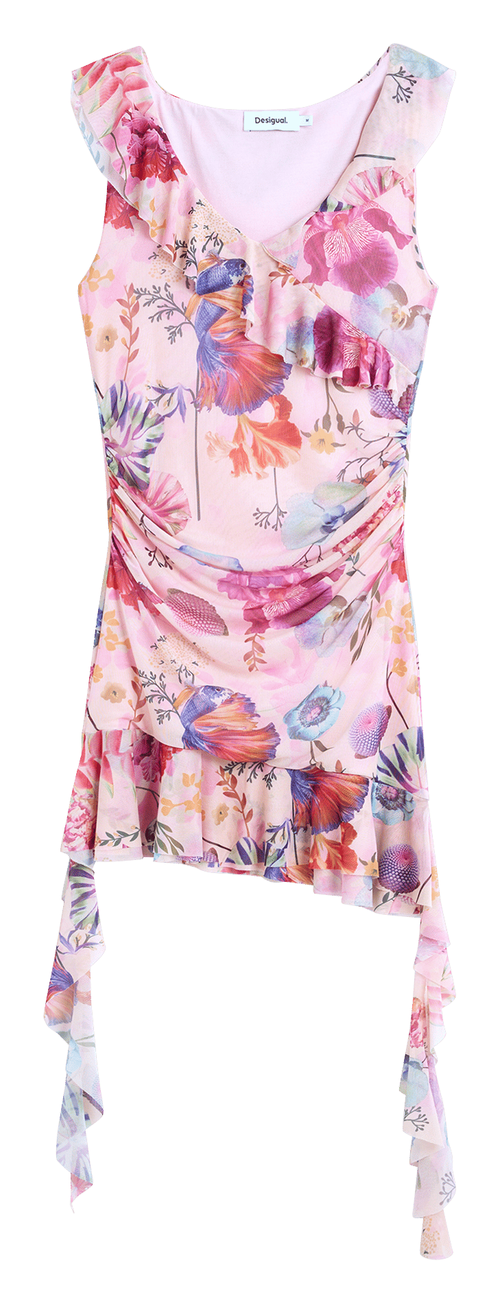 Robe courte imprimée col v  DESIGUAL Rouge