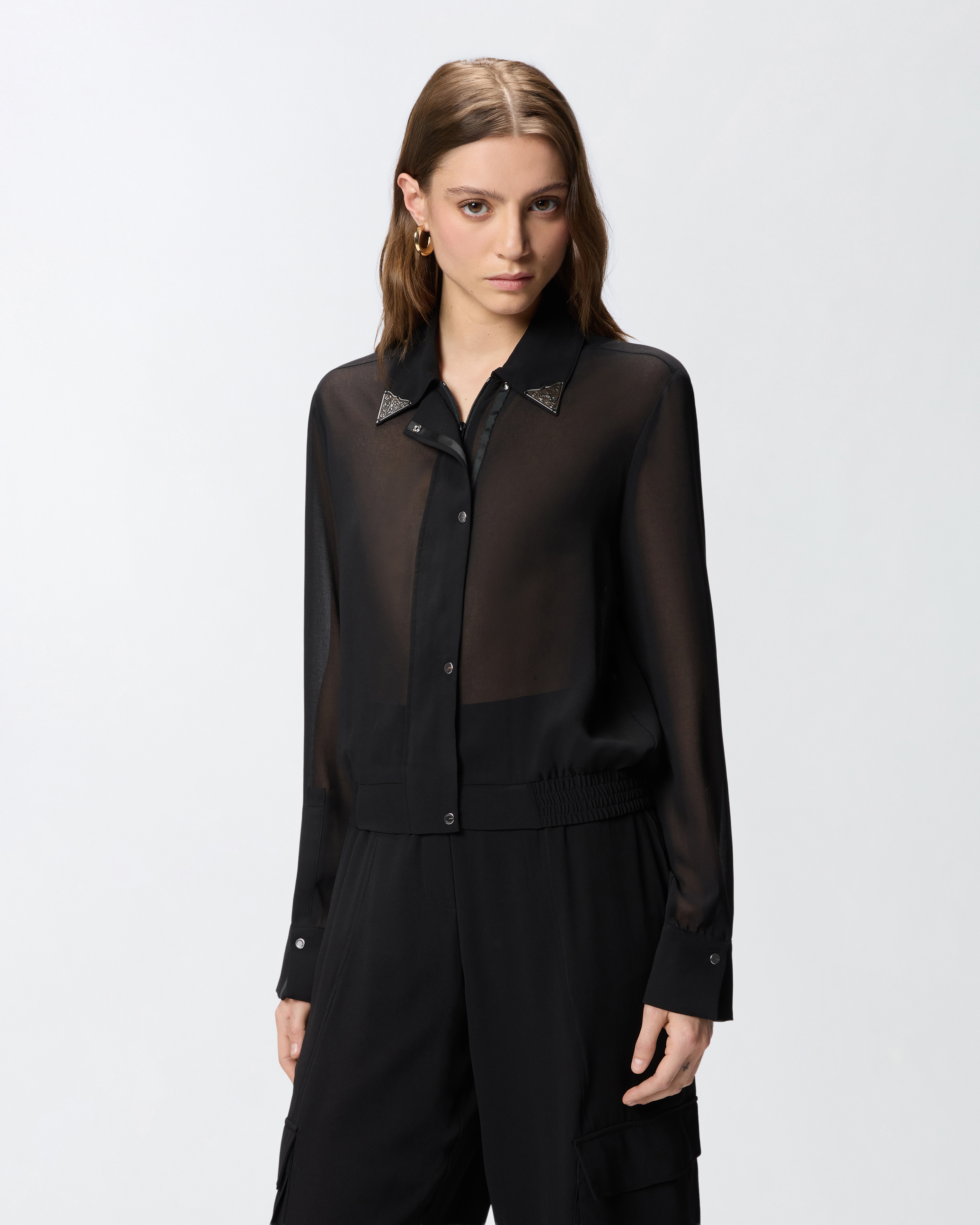 Chemise semi-transparente avec détails métalliques PINKO Noir