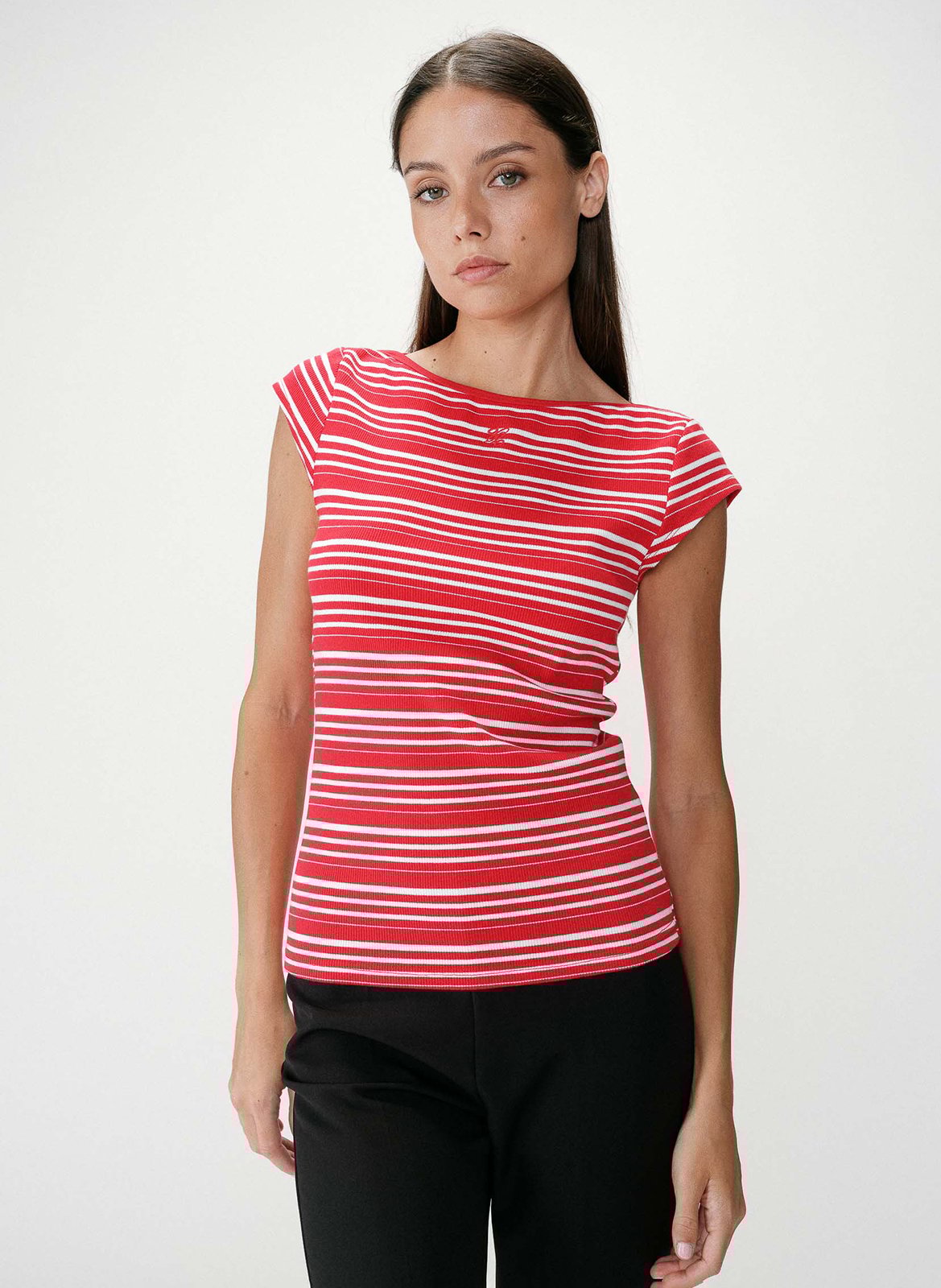 Tee-shirt à rayures col rond GRACE ET MILA Rouge