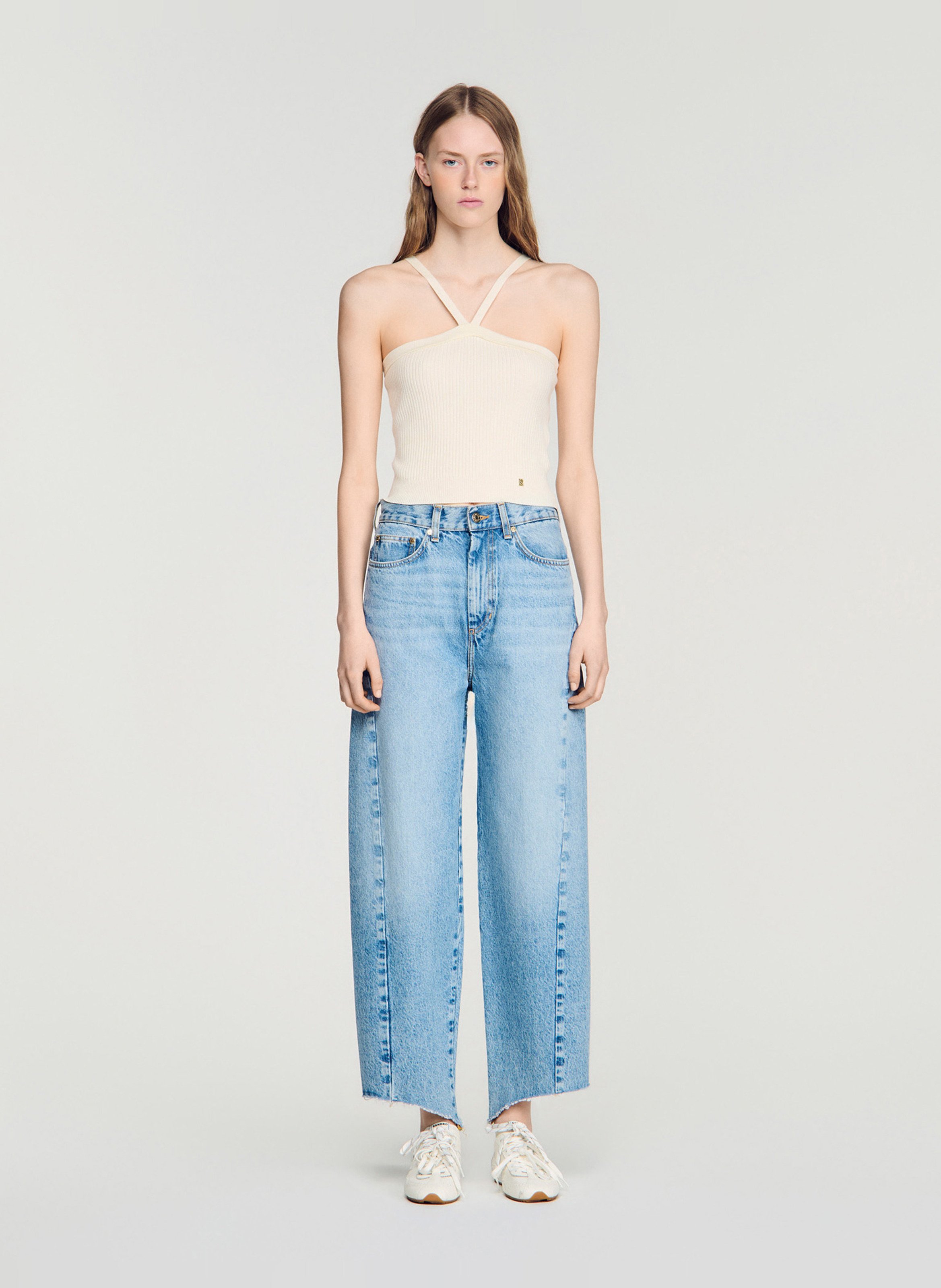 Ribgebreide effen cami-top SANDRO Beige