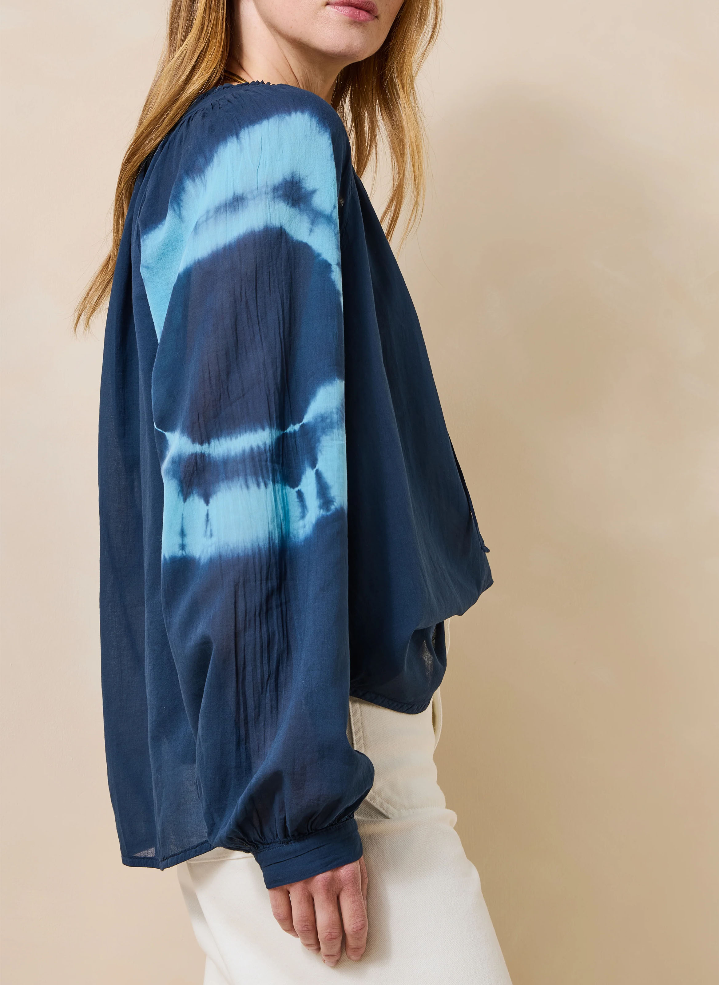 Blouse col tunisien en coton LA FEE MARABOUTEE Bleu