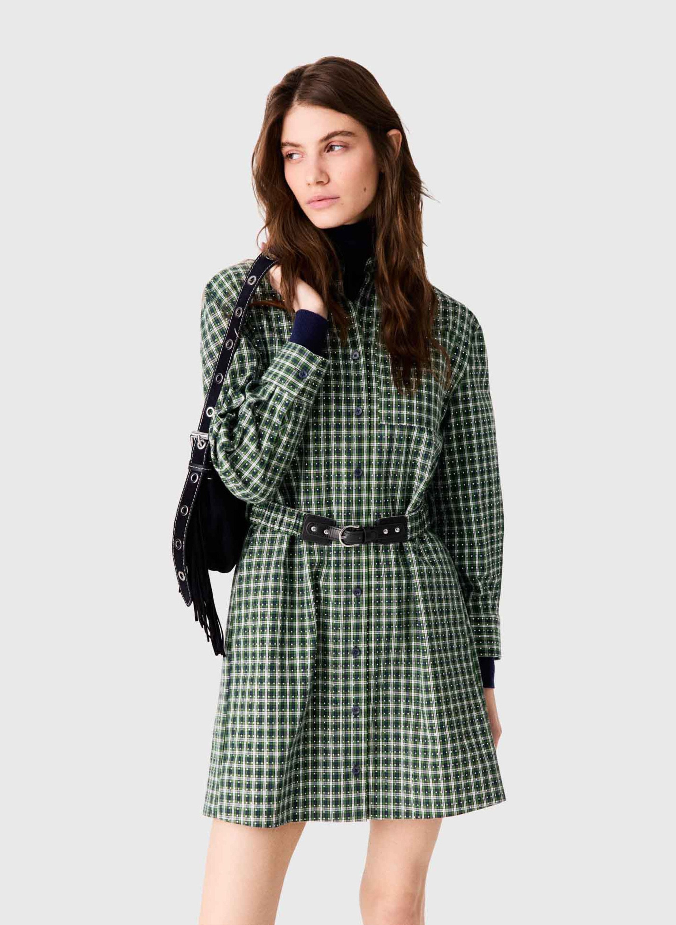 Robe chemise courte en coton MAJE Vert