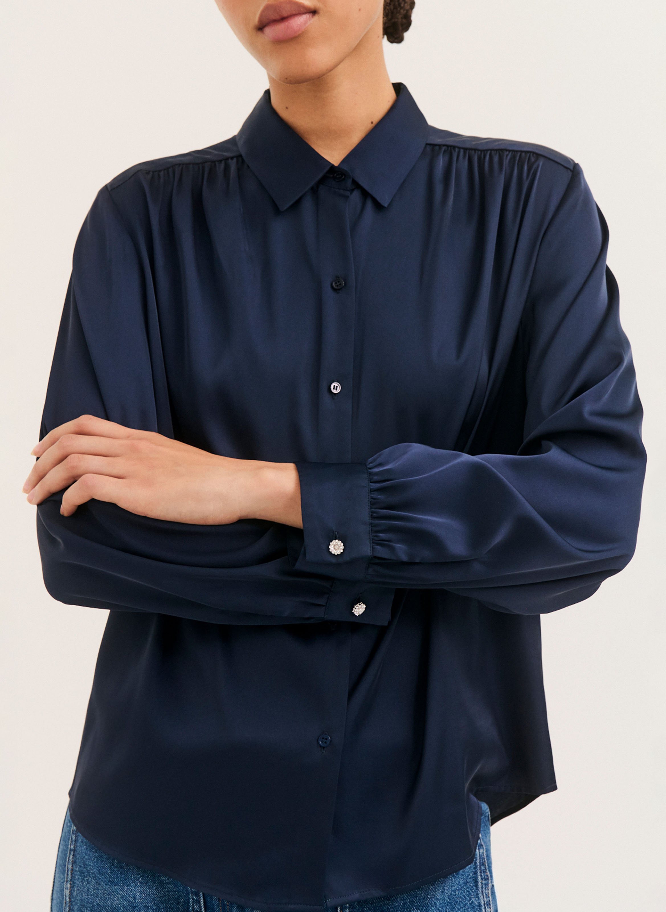 Satijnen blouse PABLO Blauw