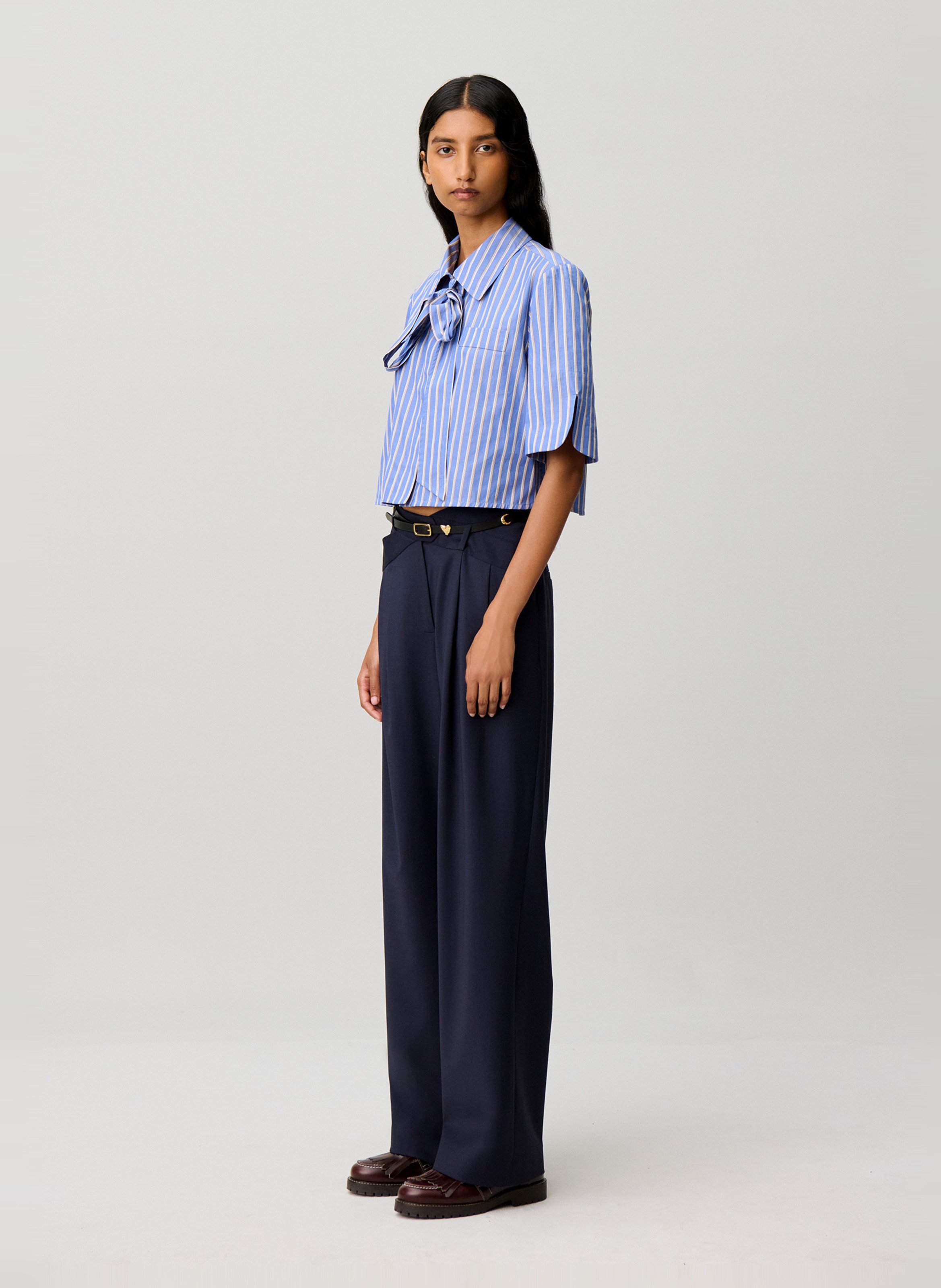 Pantalon tailleur ample uni en laine mélangée CLAUDIE PIERLOT Bleu