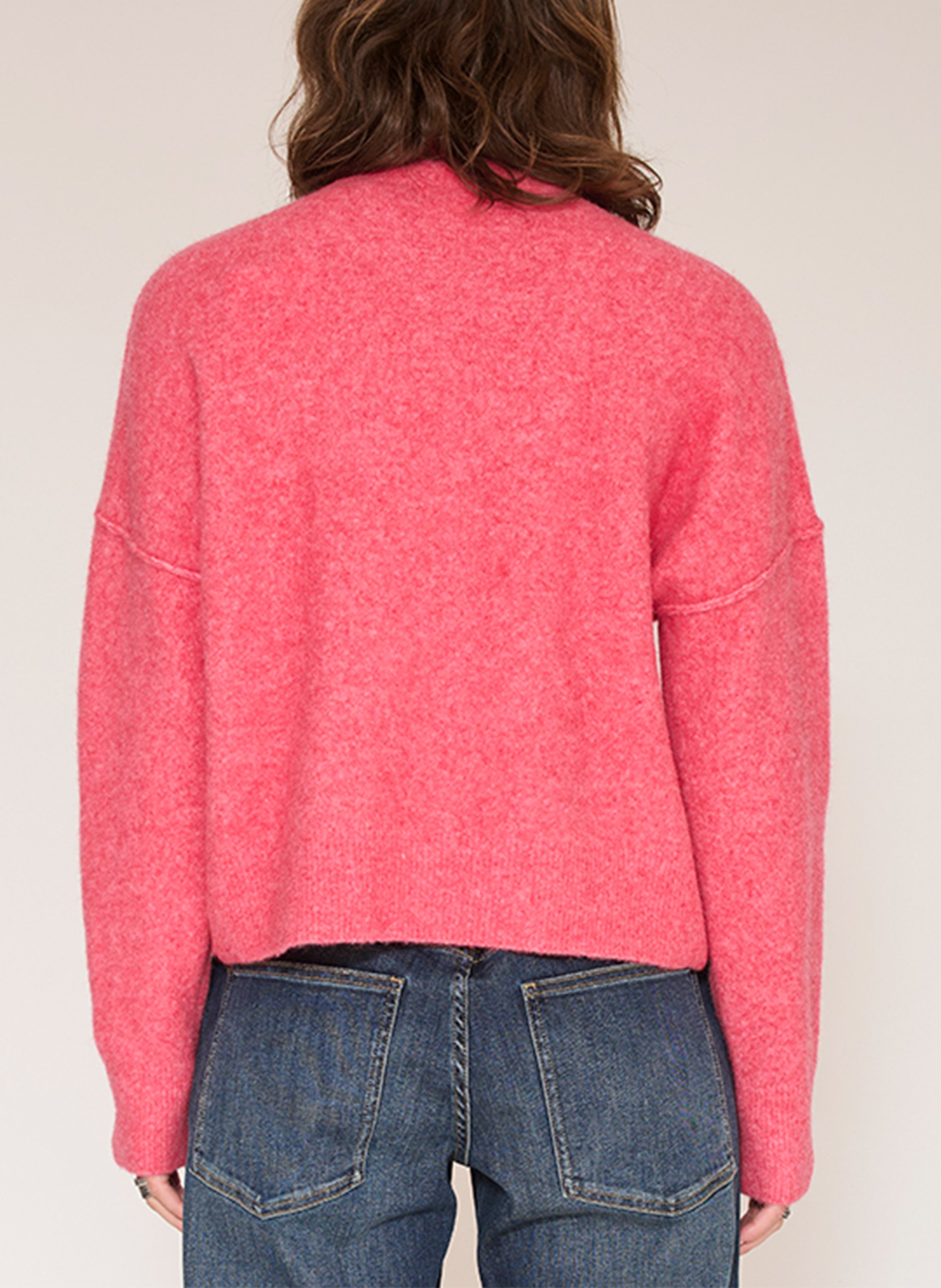 Weiter Rundhalspullover aus Wollmix MKT Rosa