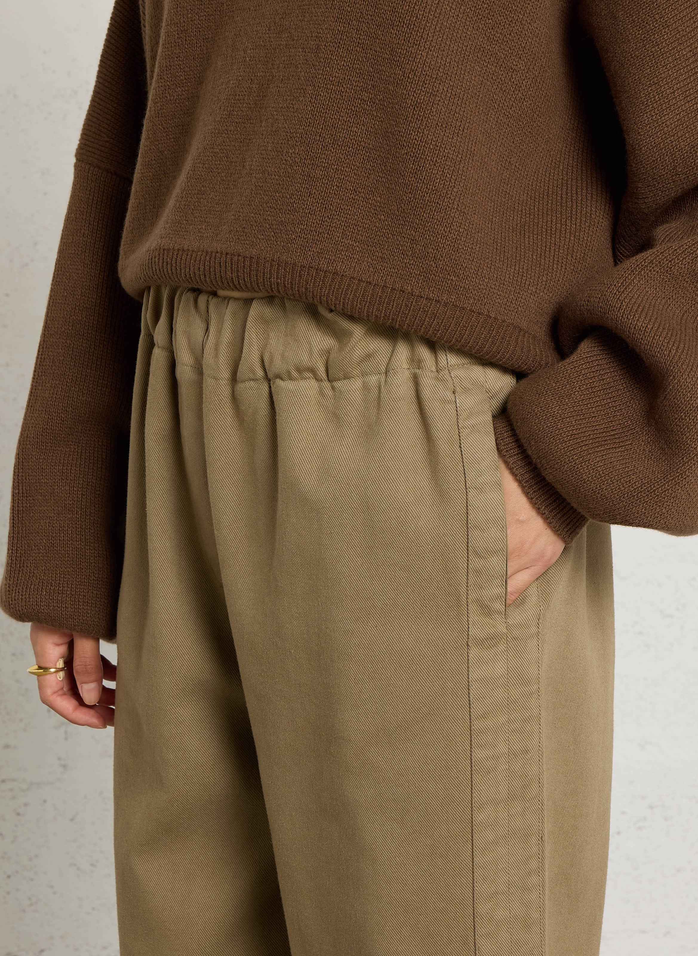 Wijde gestreepte hoge taille broek BELLEPIECE Beige