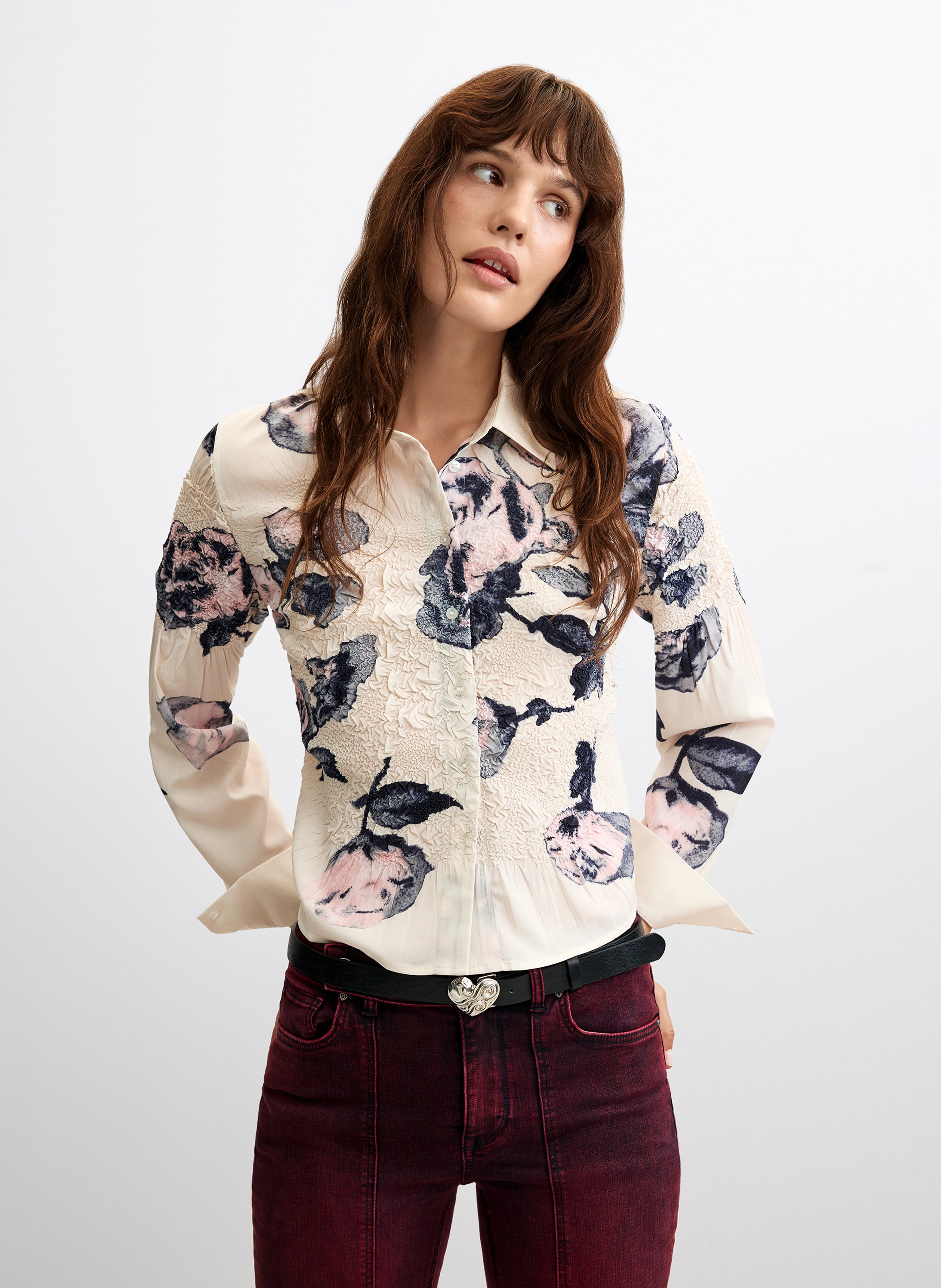 Gerade geschnittenes, strukturiertes Hemd mit Print DESIGUAL Weiss
