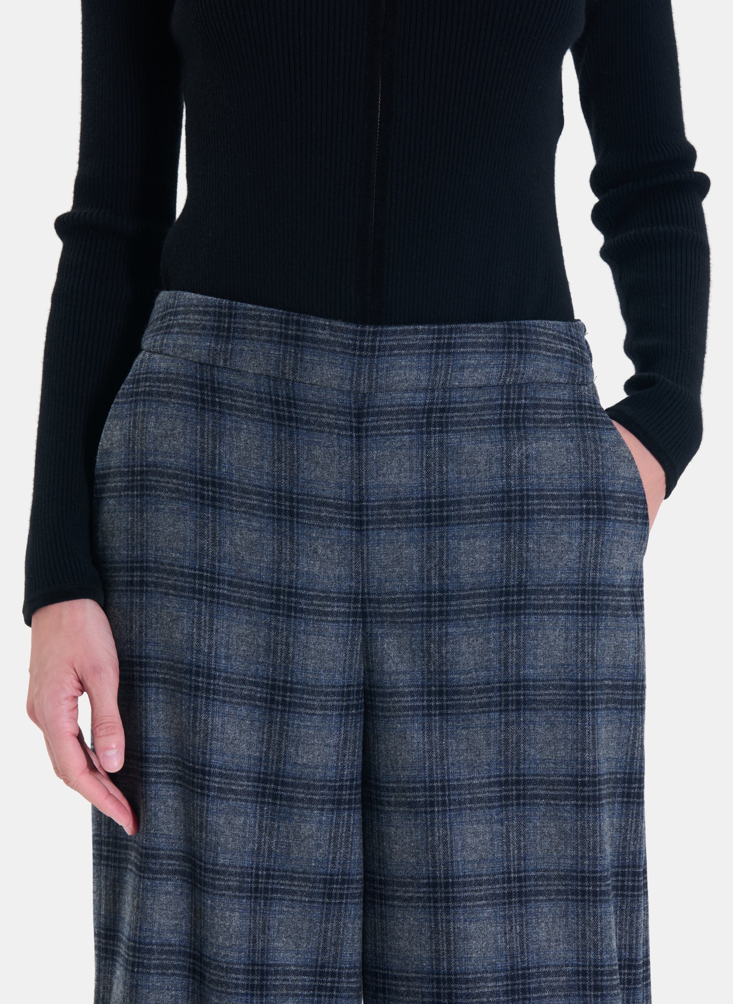Pantalon large taille haute en laine mélangée ZAPA Gris