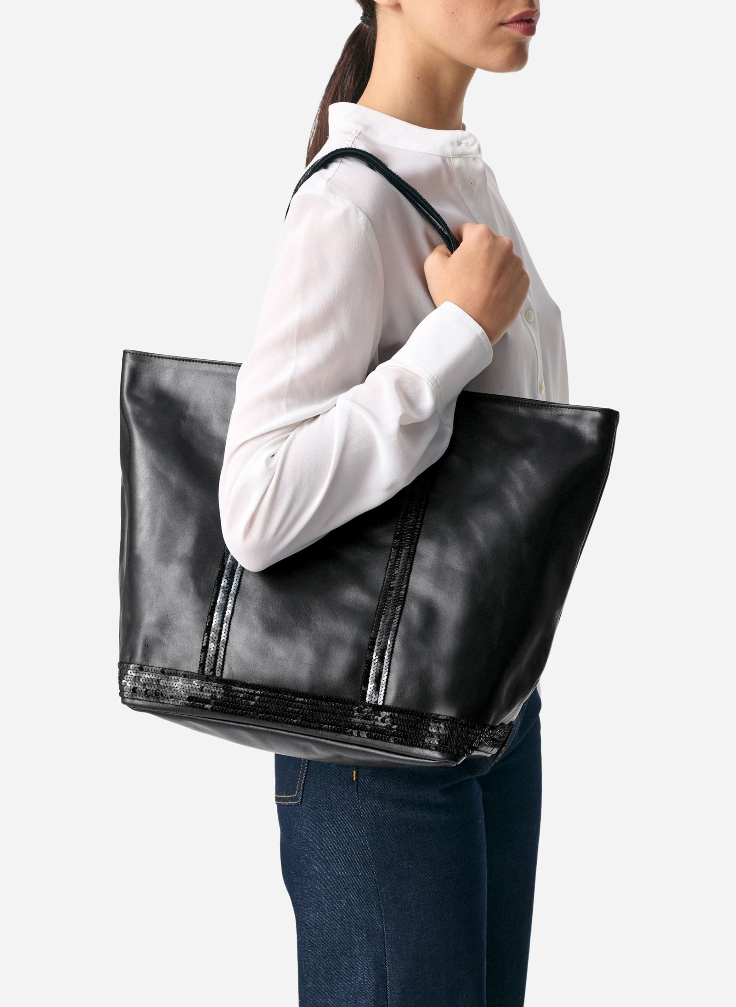 Kalfsleren shopper VANESSA BRUNO Zwart