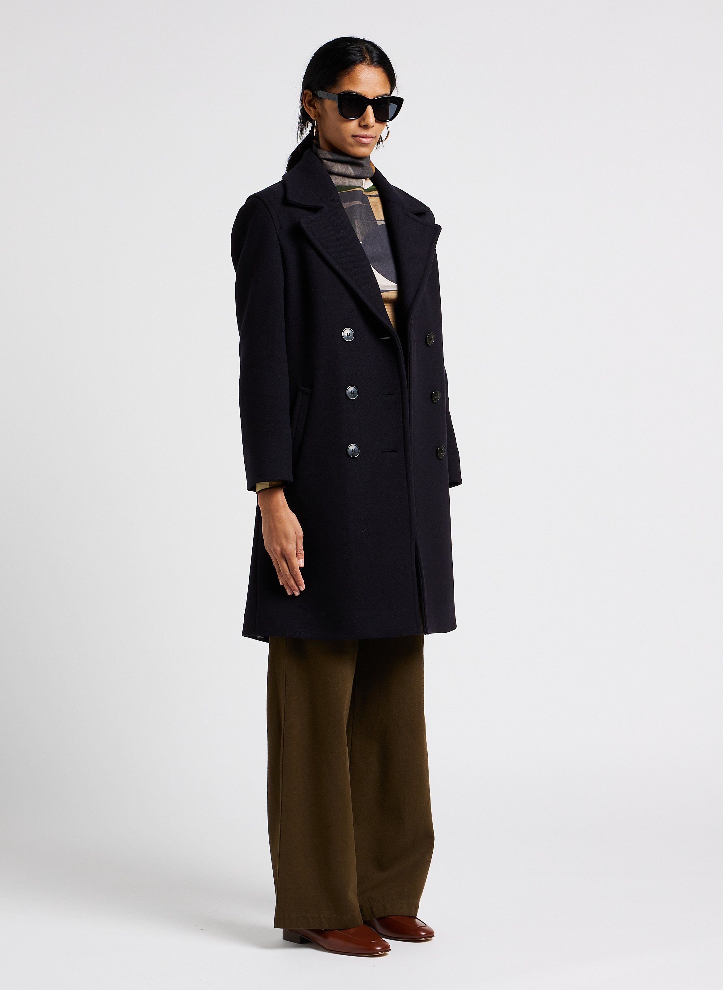 Pantalon large en laine et coton  POMANDERE Vert