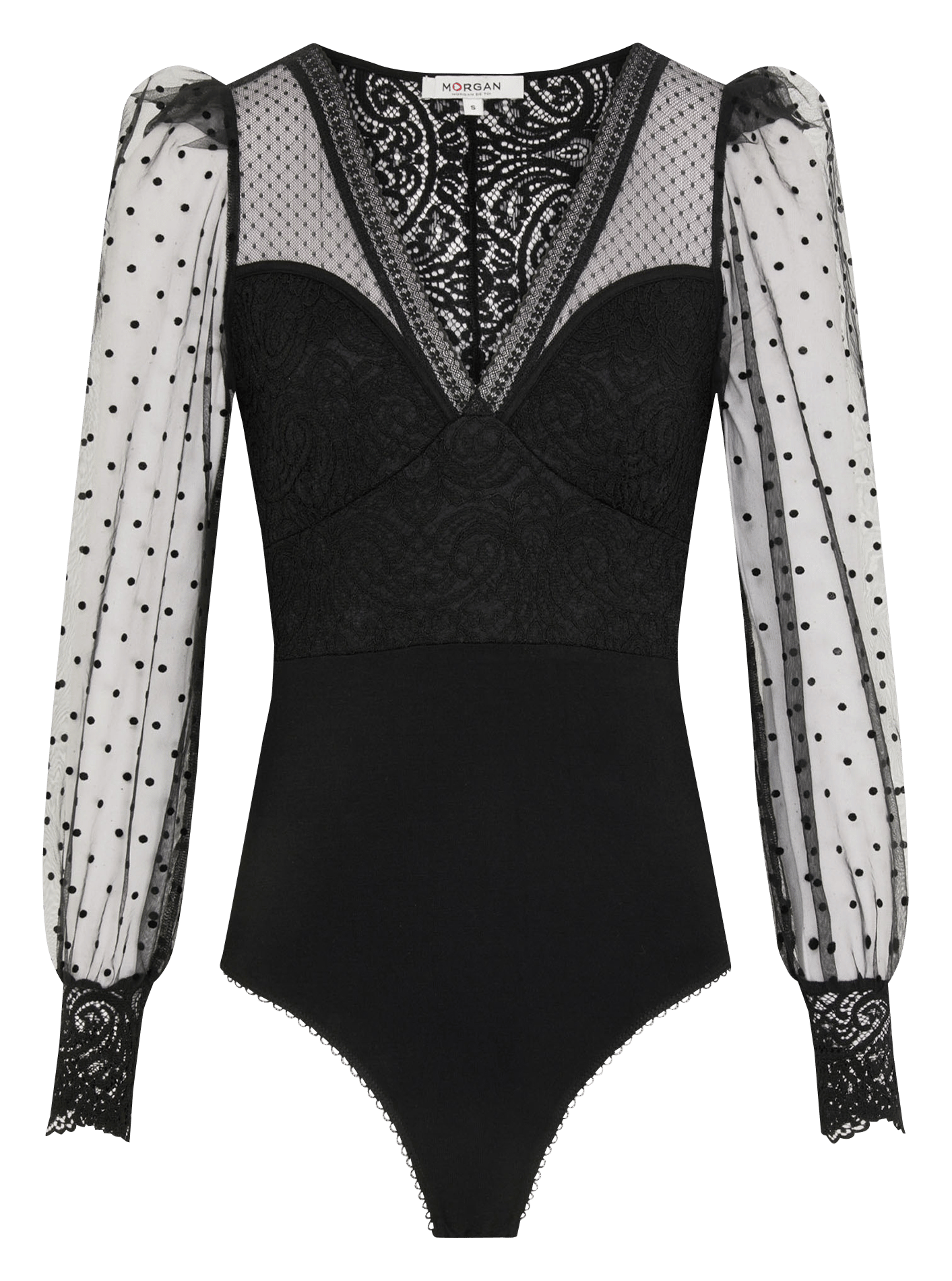 Getailleerde body met V-hals MORGAN Zwart