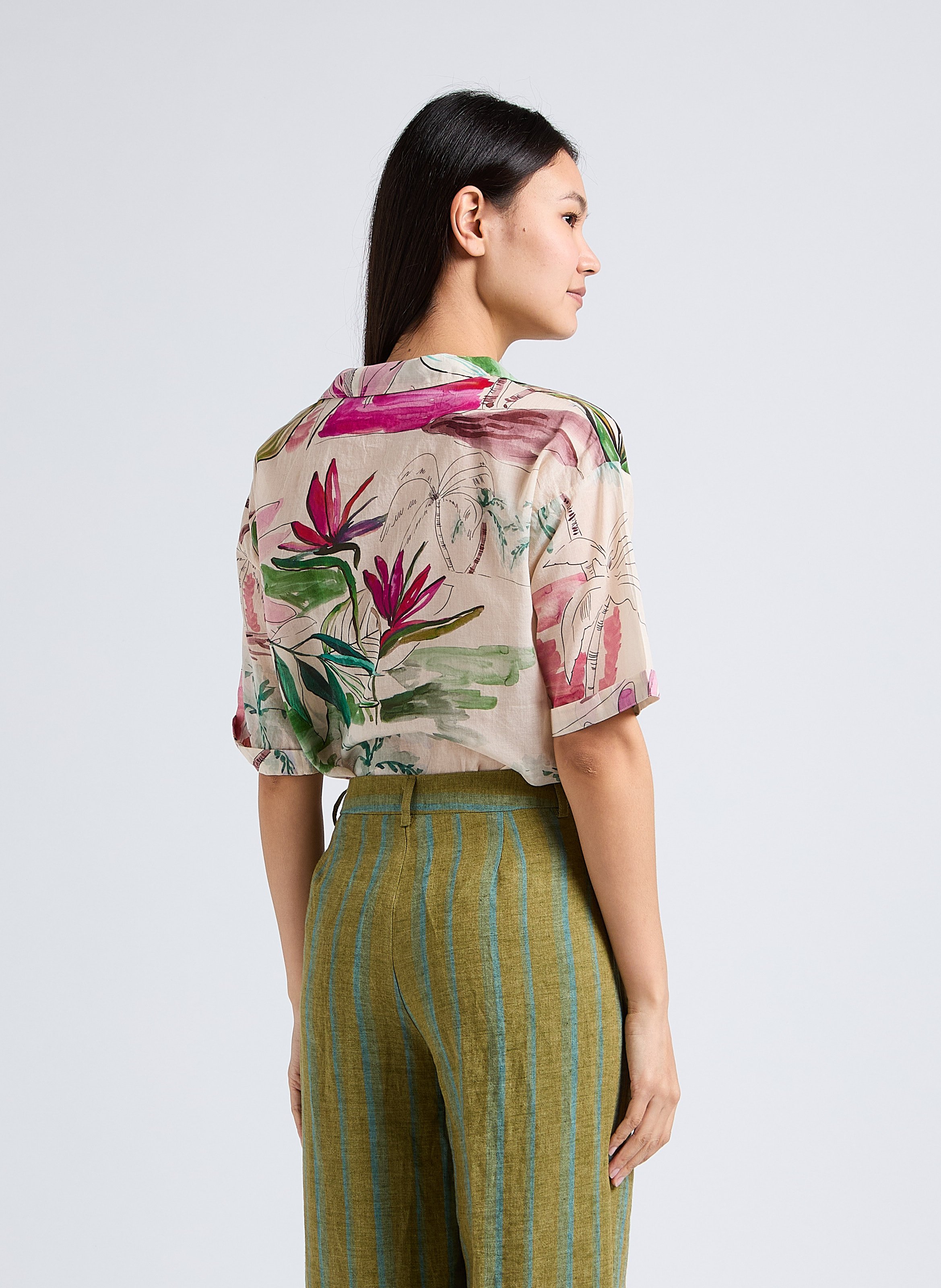 Loose-fit printed cotton shirt with classic collar DIEGA Pink