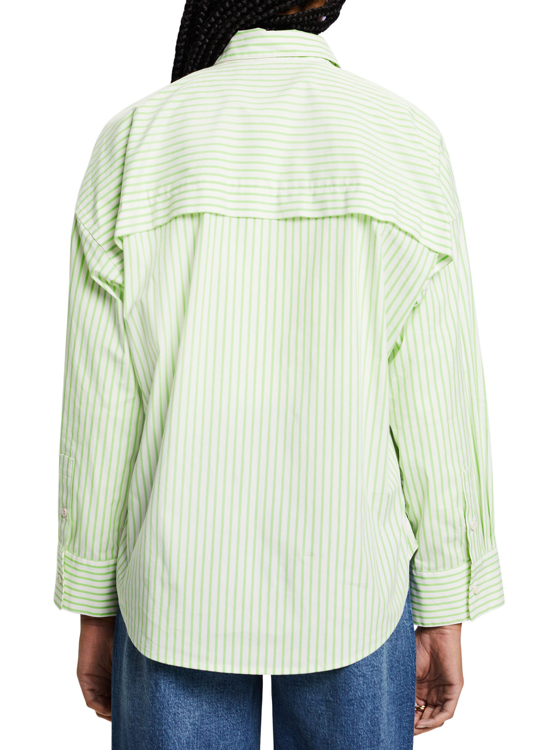 Ruimvallende, gestreepte blouse met klassieke kraag | katoenblend Groen