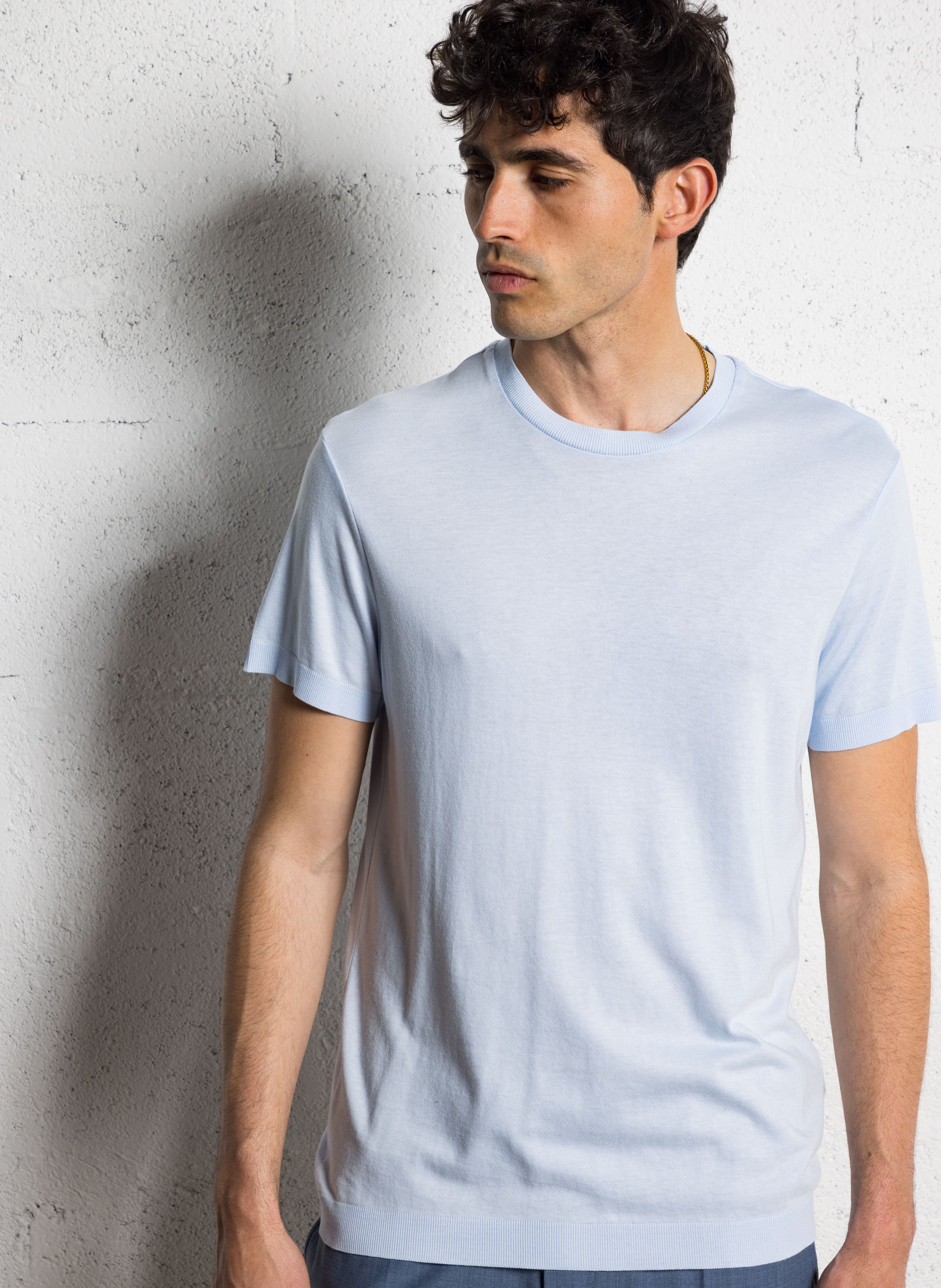 Tee-shirt droit col rond en coton mélangé IKKS Bleu