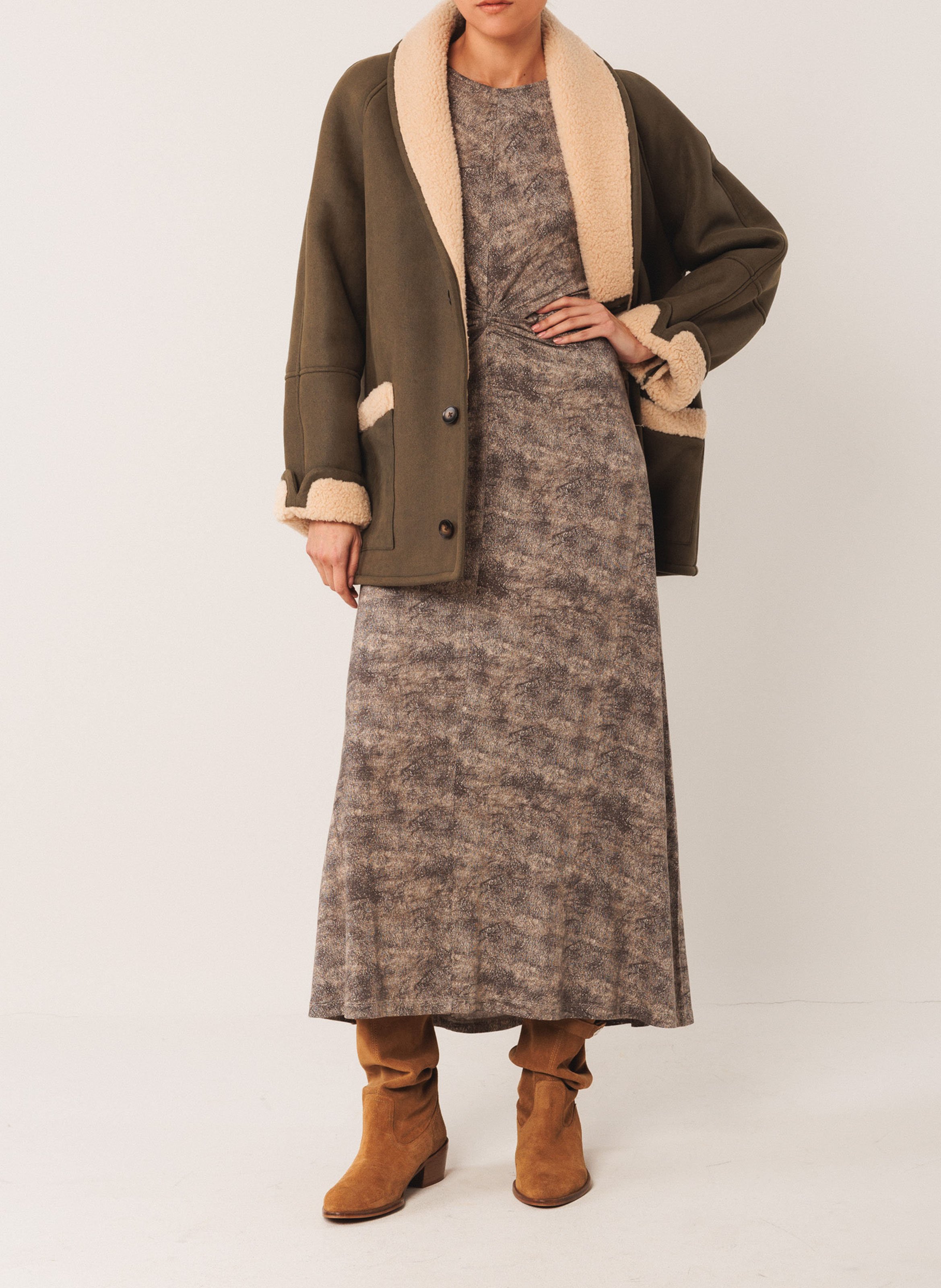 Manteau col à revers  INDI & COLD Kaki