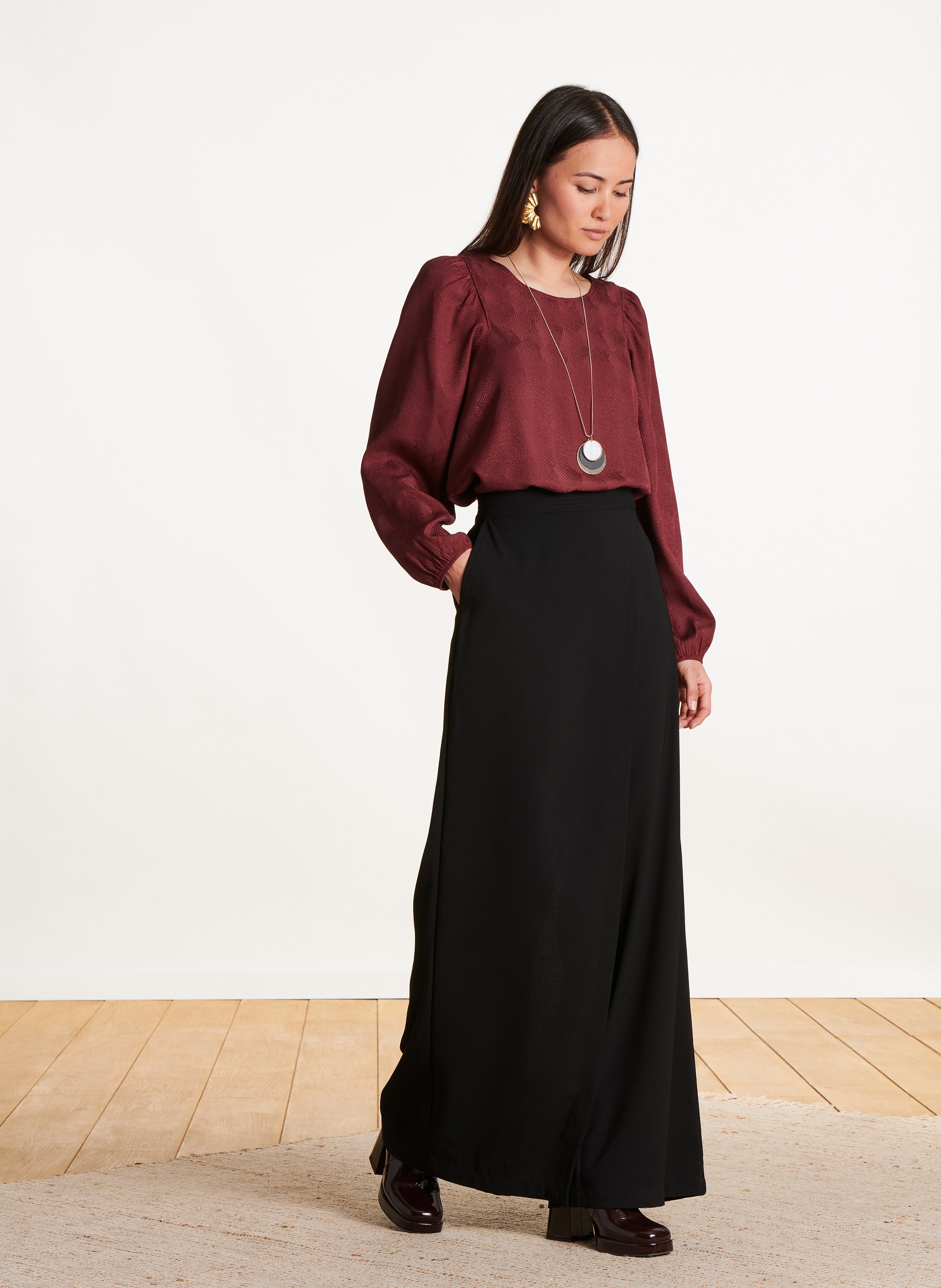 Straight top with puffy long sleeves LA FEE MARABOUTEE Brown