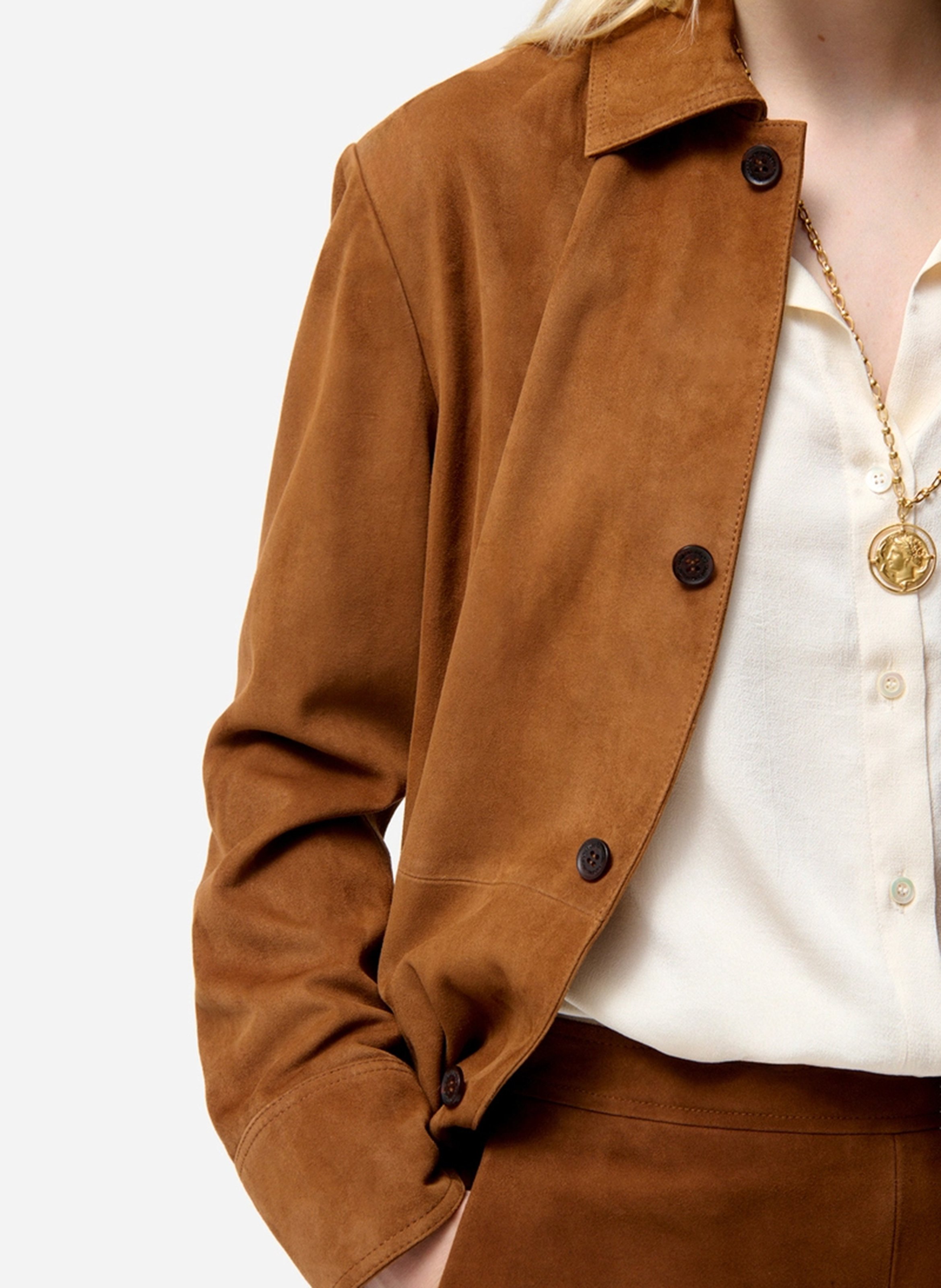 Recht, leren jasje met klassieke kraag VANESSA BRUNO Bruin