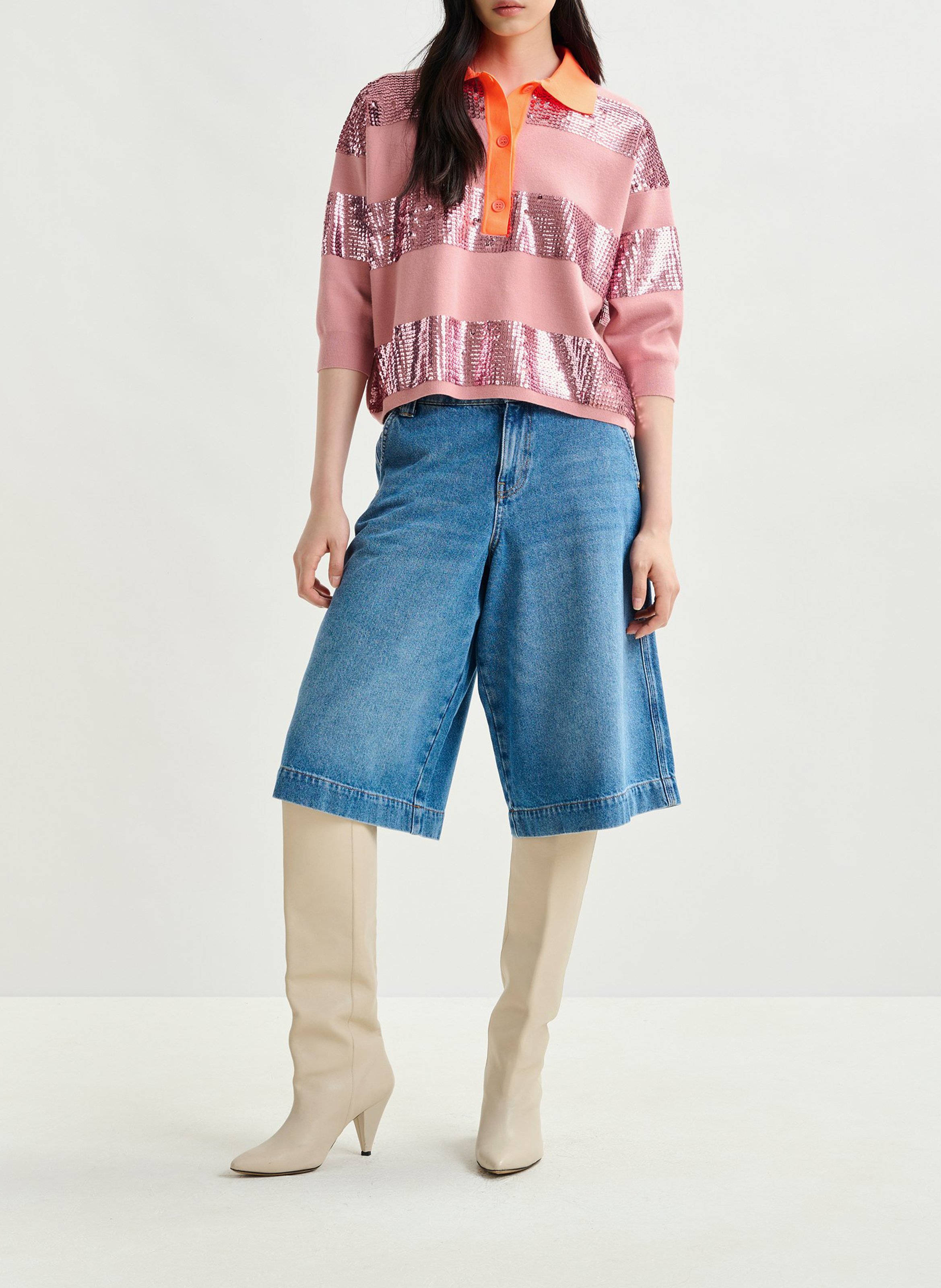 Loose fit striped sequin polo ESSENTIEL ANTWERP Pink