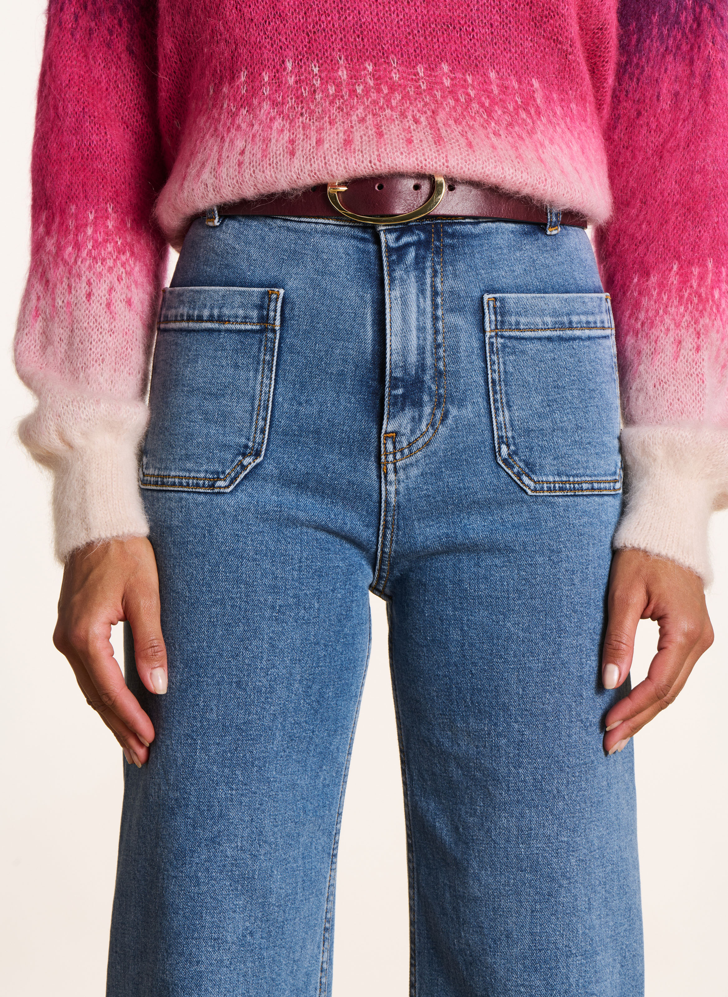 High-waisted straight organic cotton-blend jeans LA FEE MARABOUTEE Blue