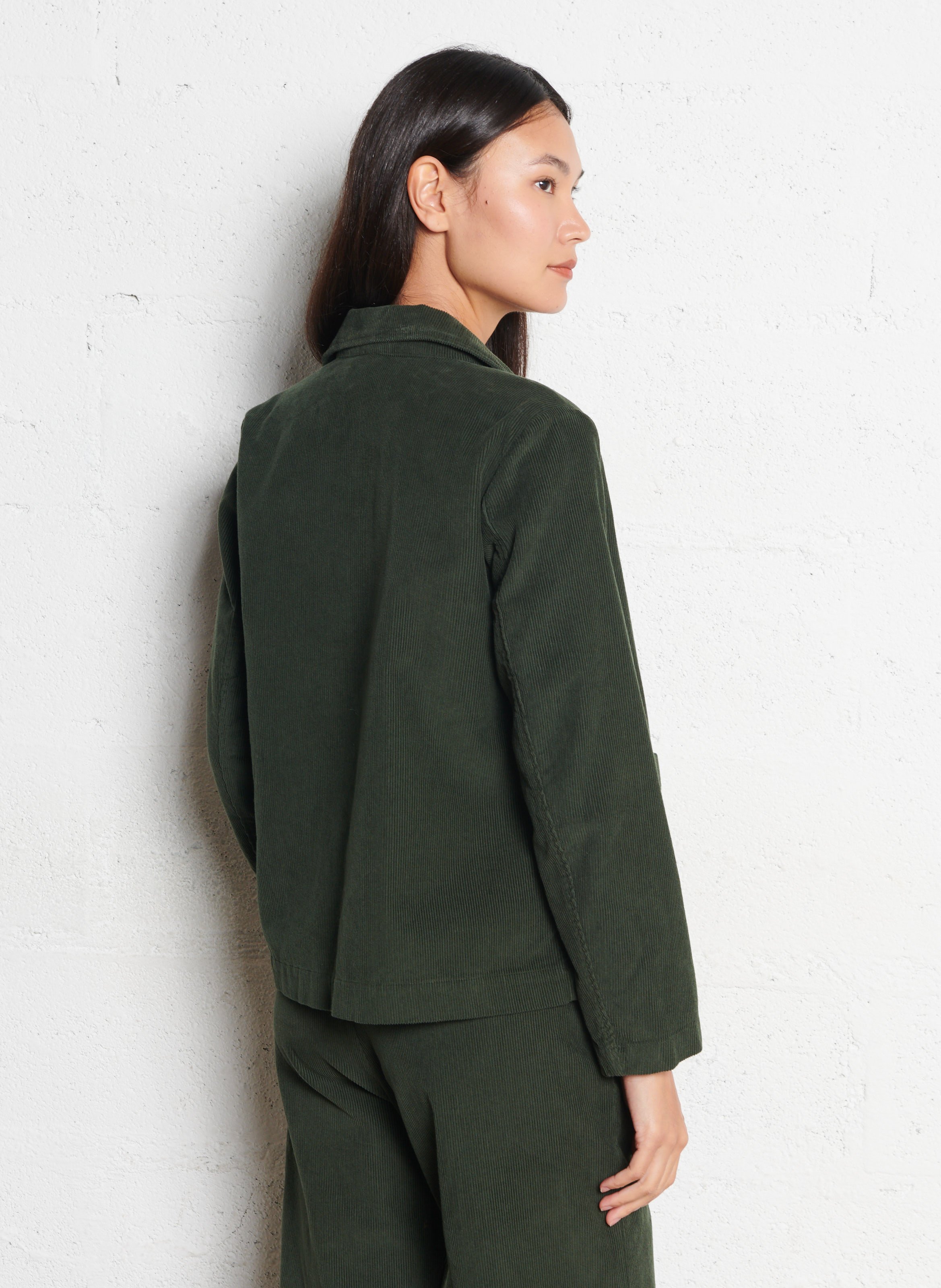 Veste droite col tailleur en velours côtelé DIEGA Vert