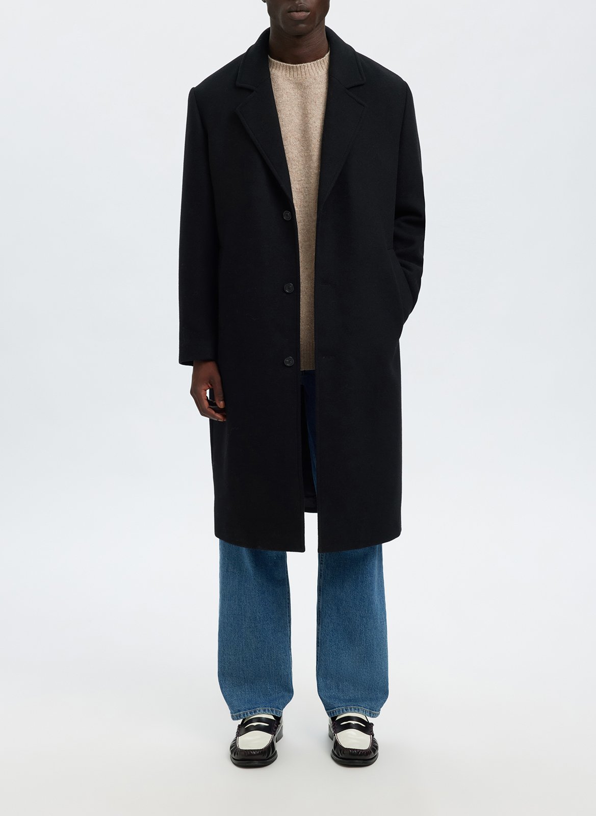 Pull droit uni en laine mélangée SELECTED Beige