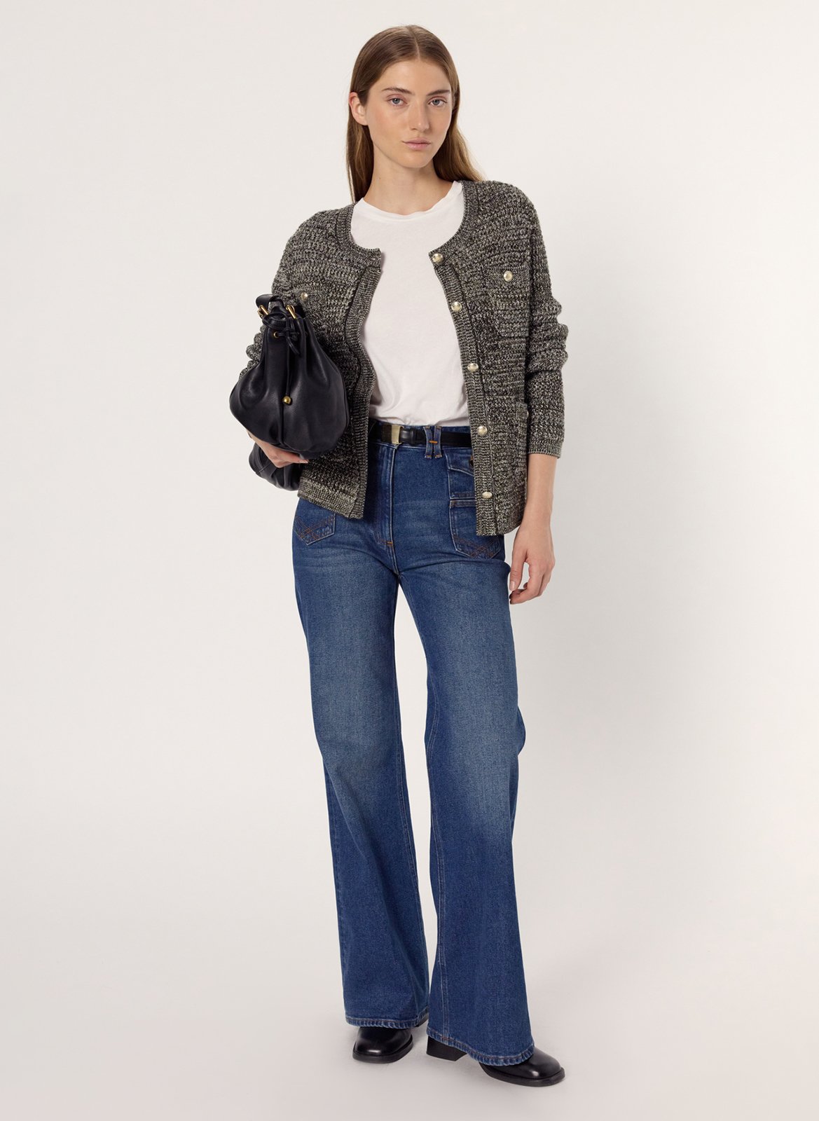 Round-neck mixed-knit cardigan GERARD DAREL Khaki